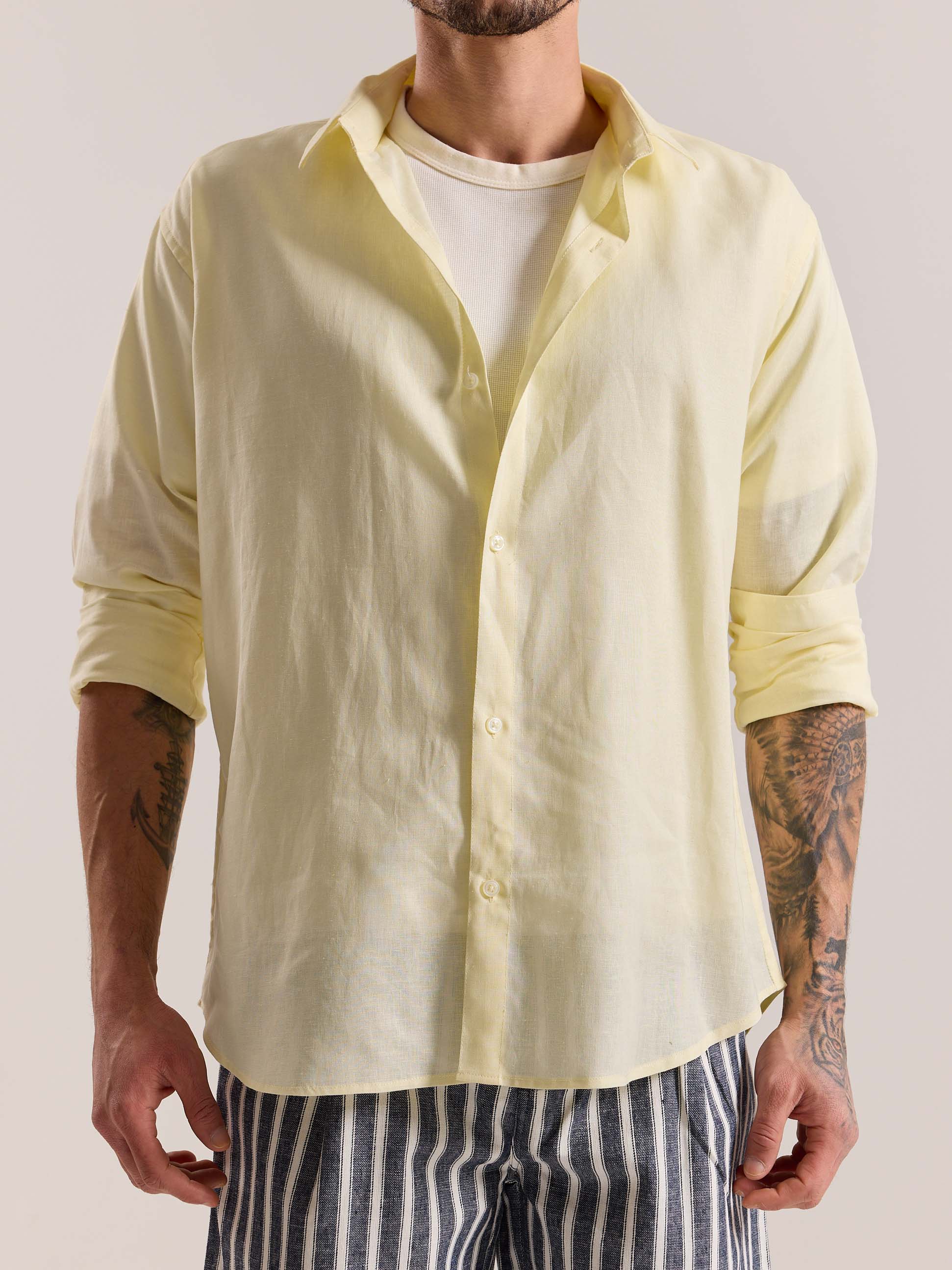 Light Yellow Linen-blend Shirt (Pre-Order) - Image 6