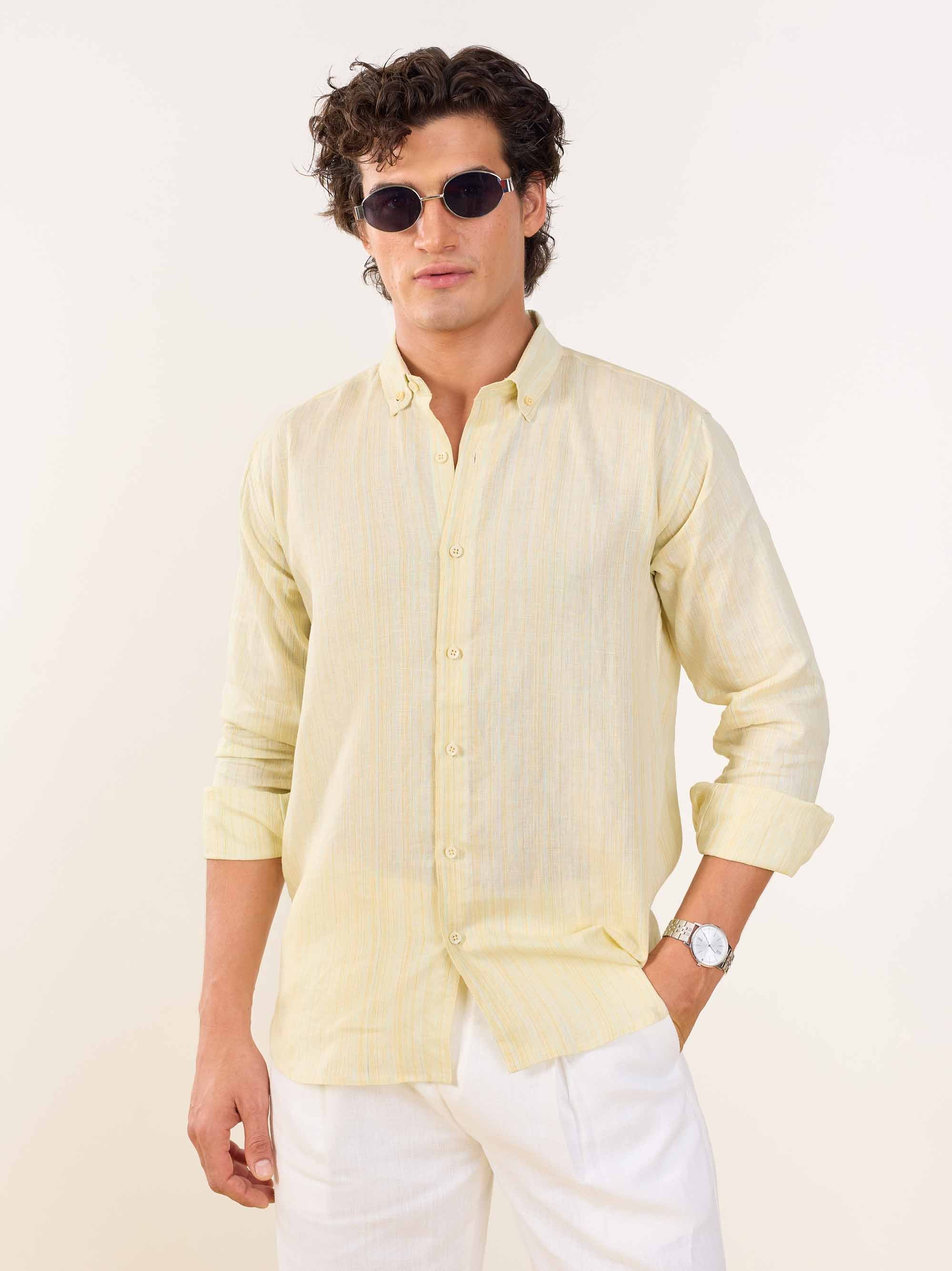 Light Yellow Textured Irish Linen Shirt
