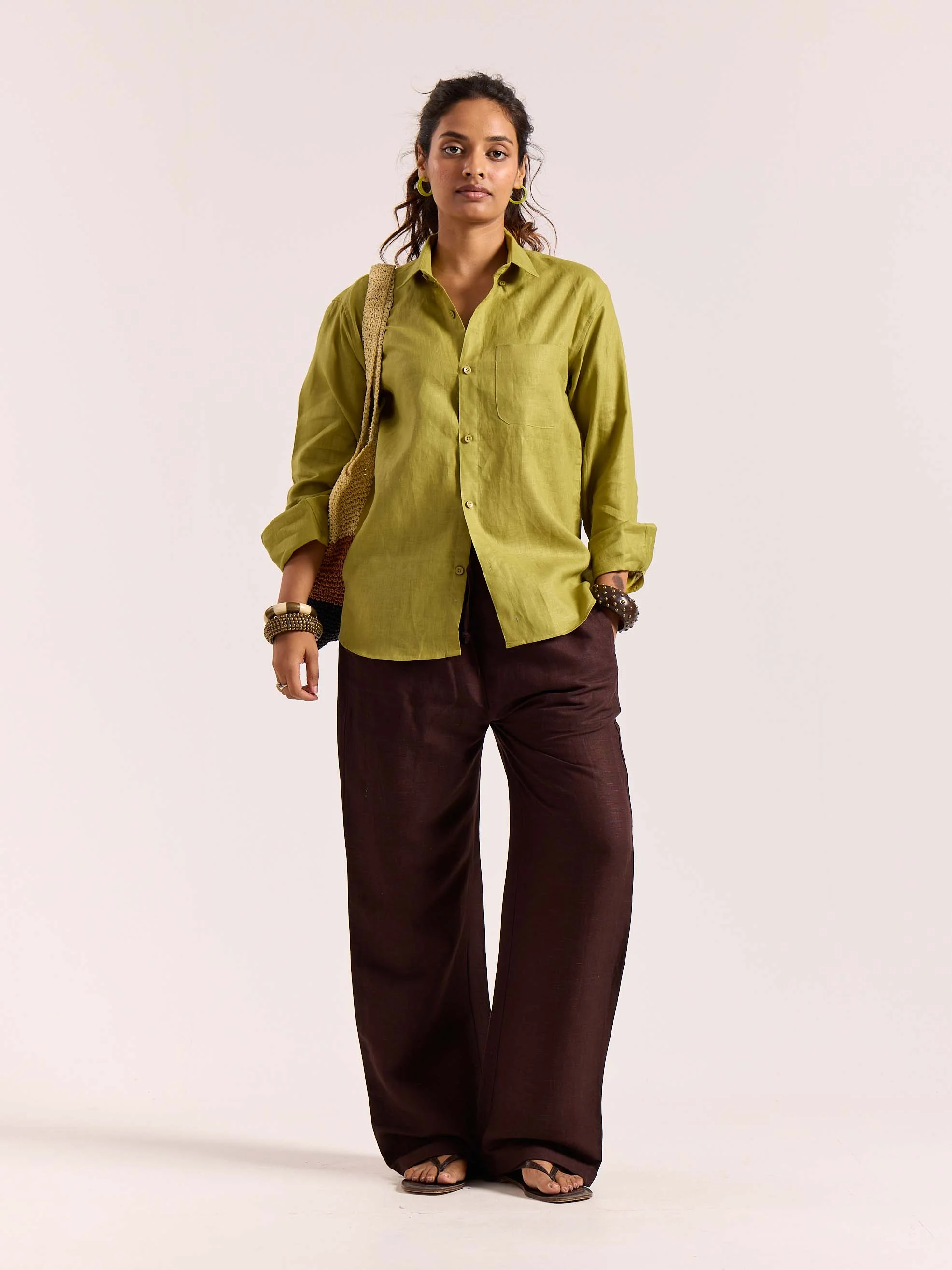 Lime Green 60s Lea Linen Shirt - Image 2