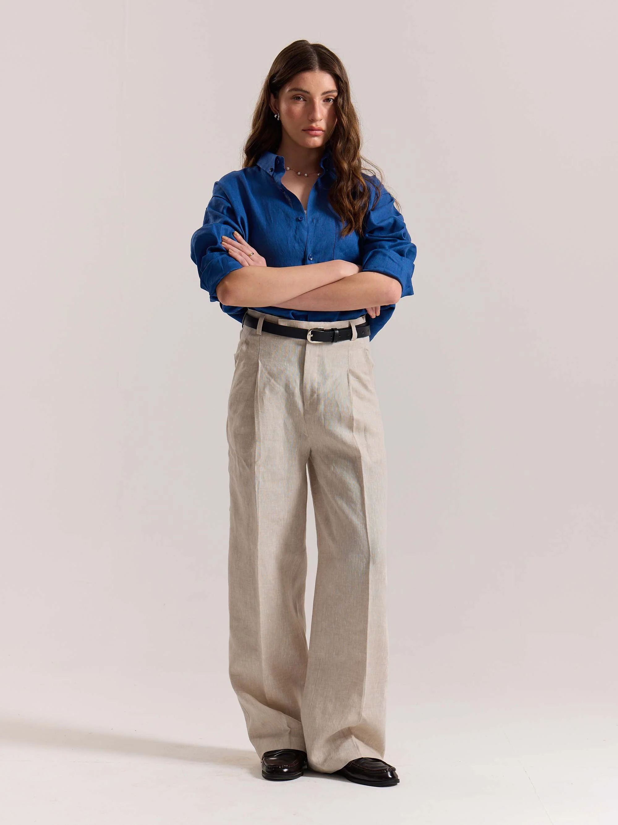 Natural Linen Baggy Fit Trousers - Image 2