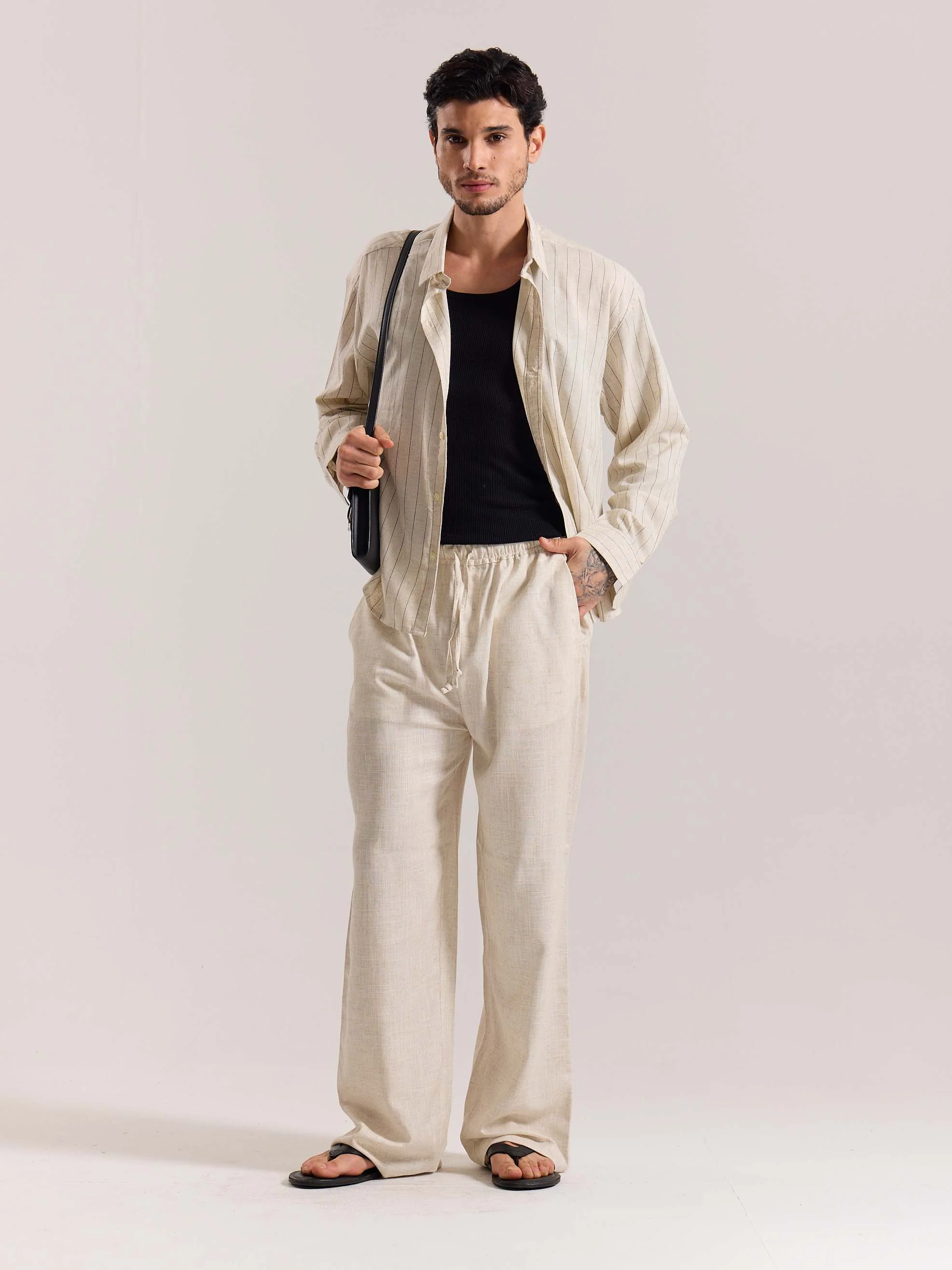 Natural Linen Pull-on Pants