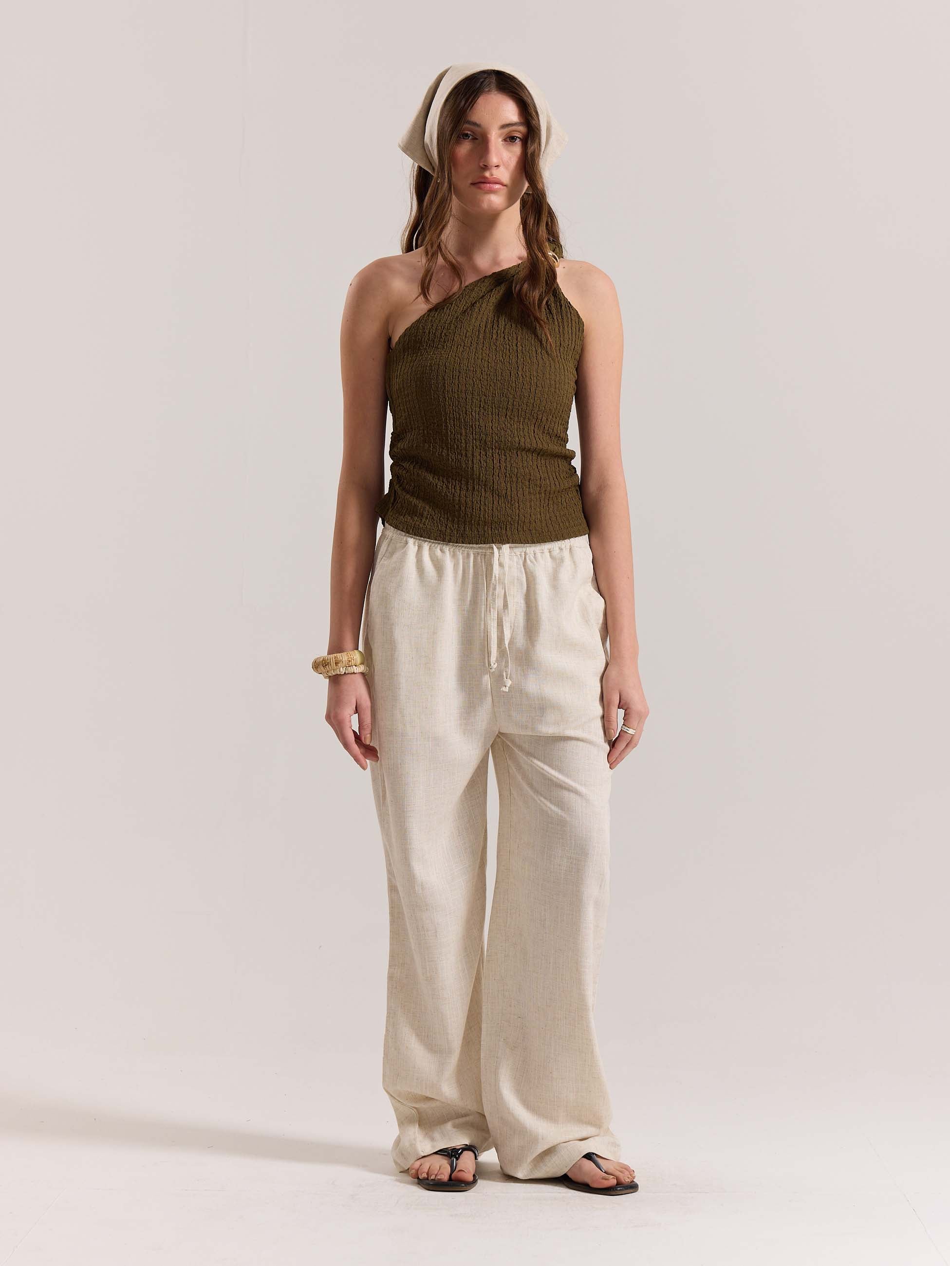 Natural Linen Pull-on Pants - Image 2