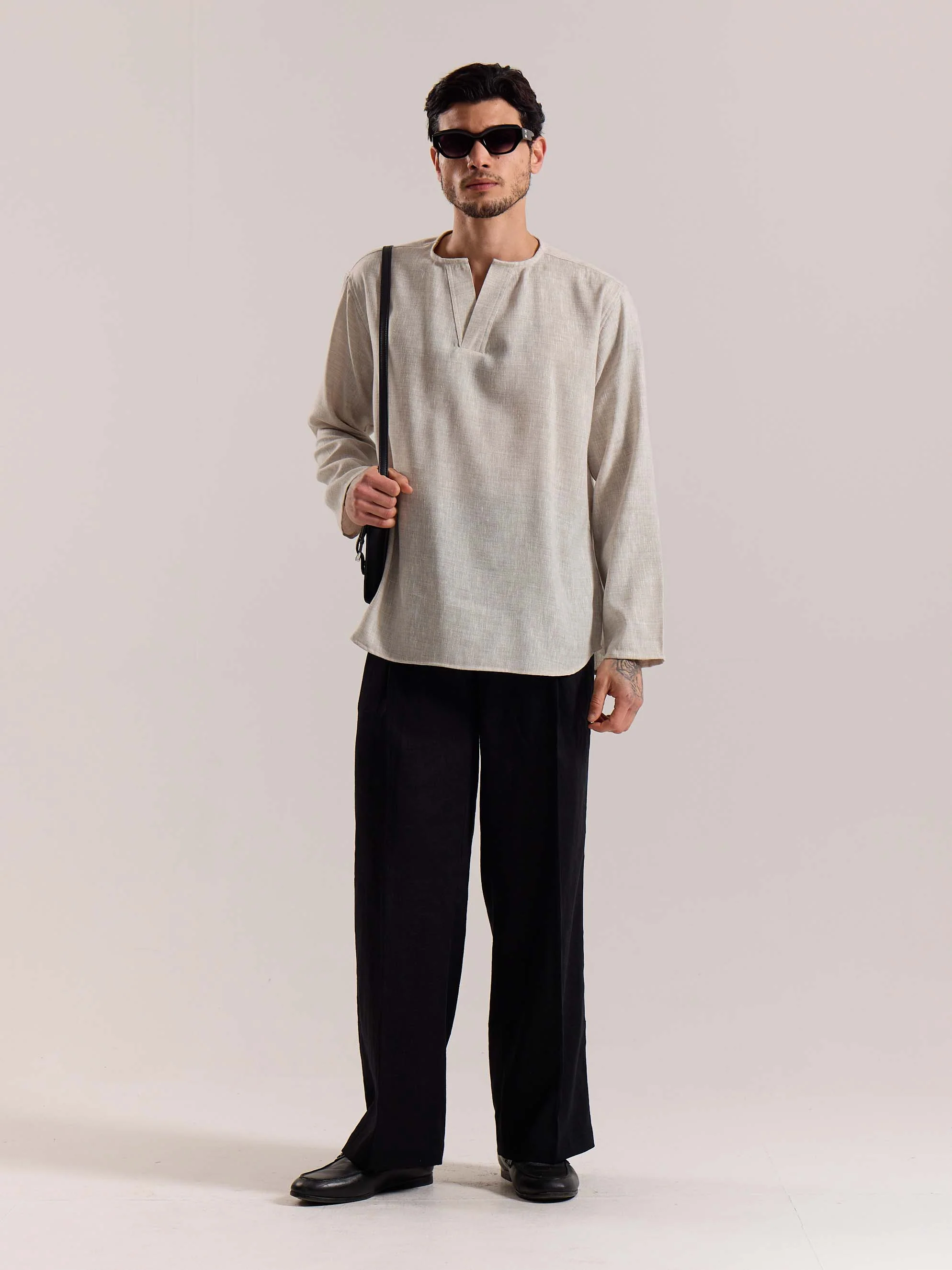 Natural Textured Linen Pullover