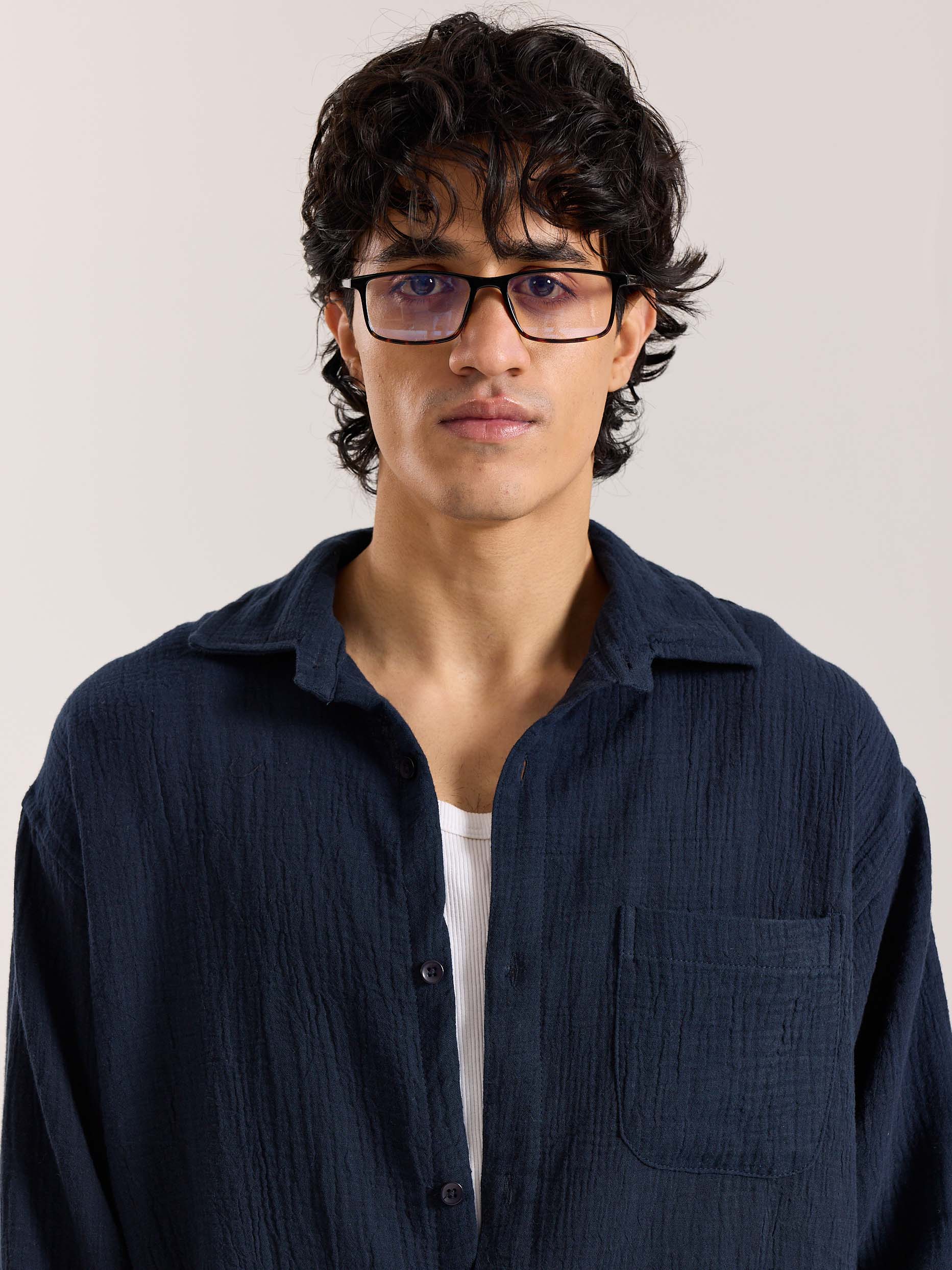 Navy Blue Gauze Holiday Shirt - Image 3