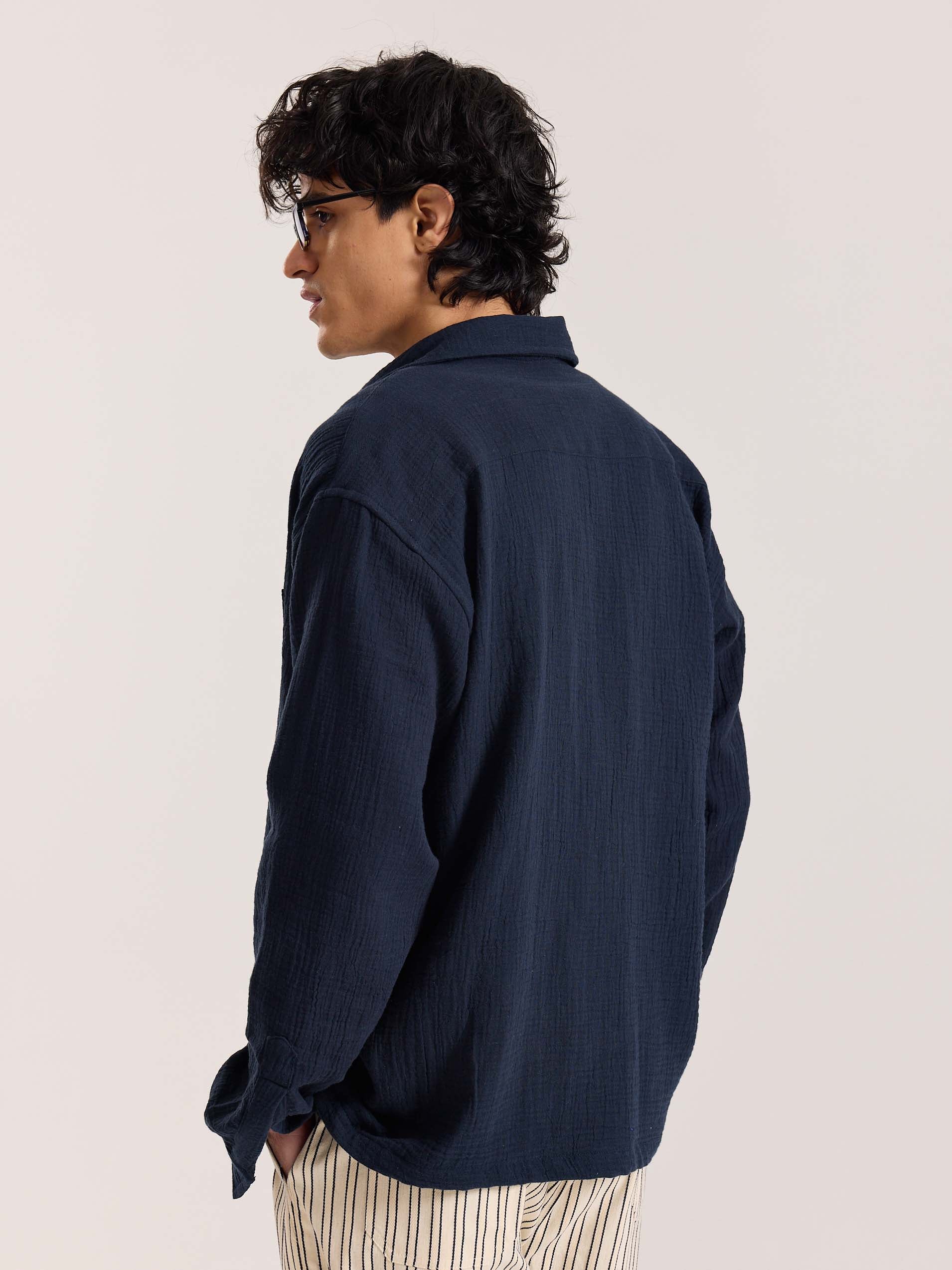 Navy Blue Gauze Holiday Shirt - Image 6