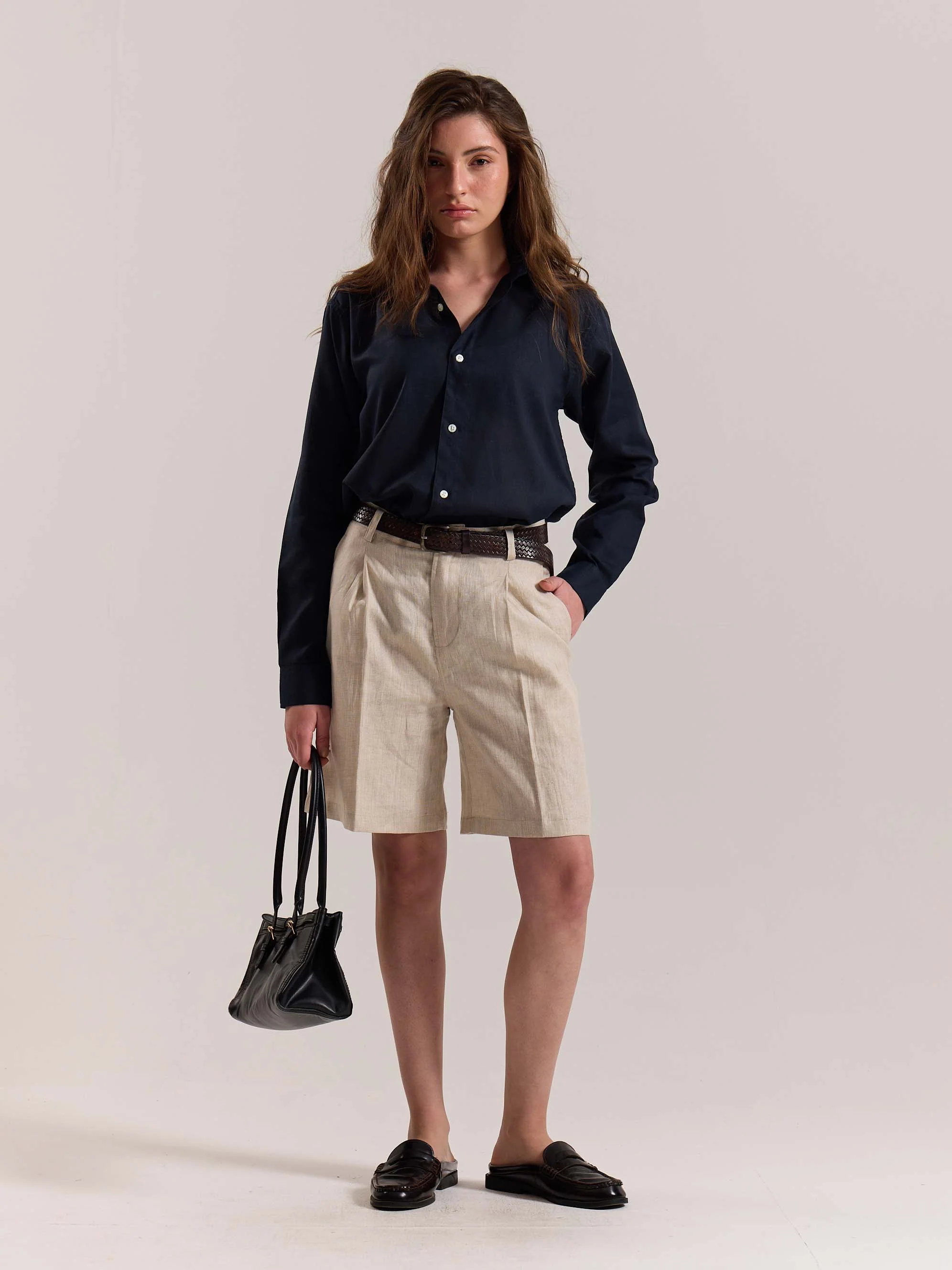Navy Blue Linen-blend Shirt (Pre-Order) - Image 2