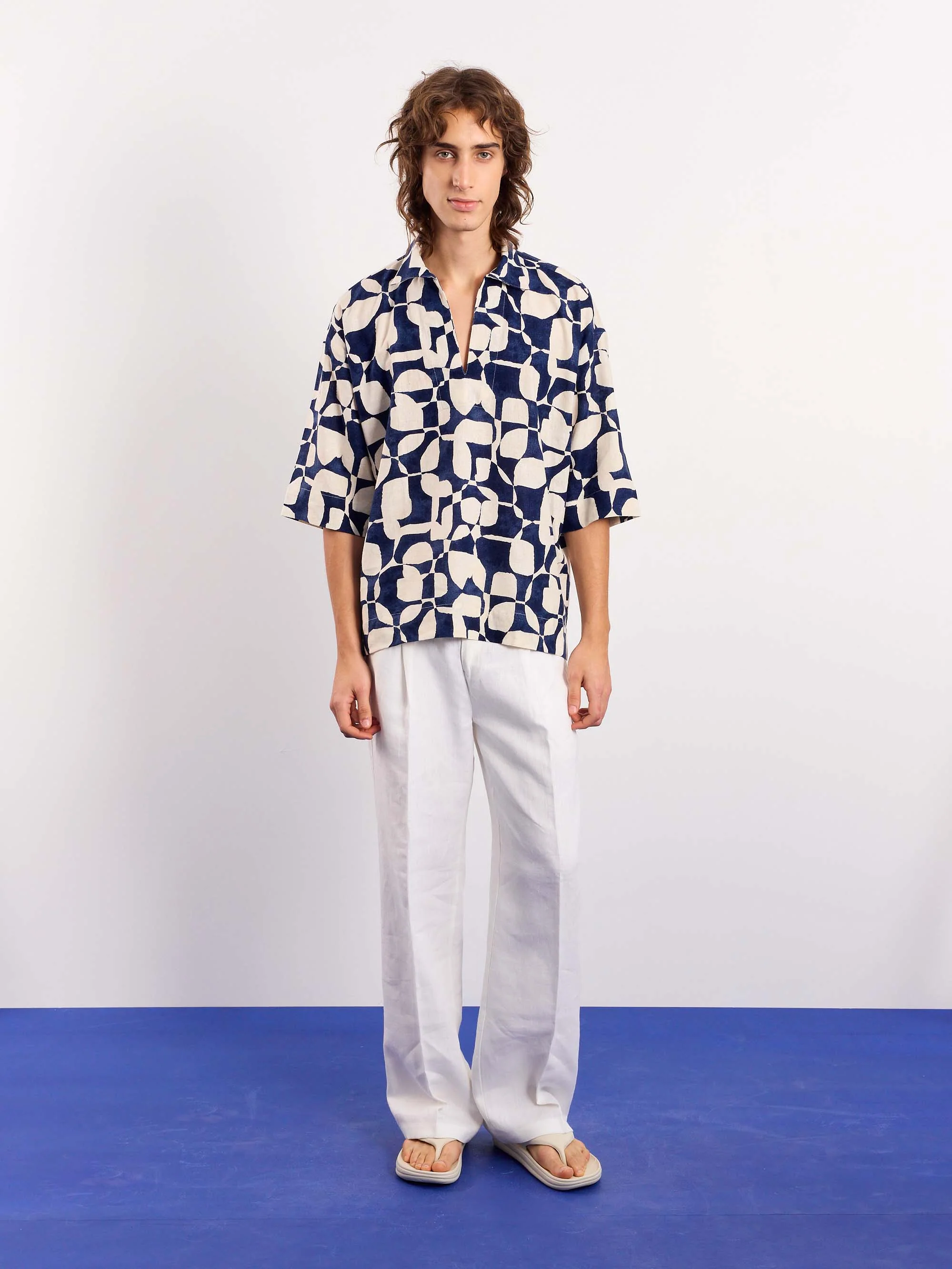 Navy & Cream Abstract Printed Pullover