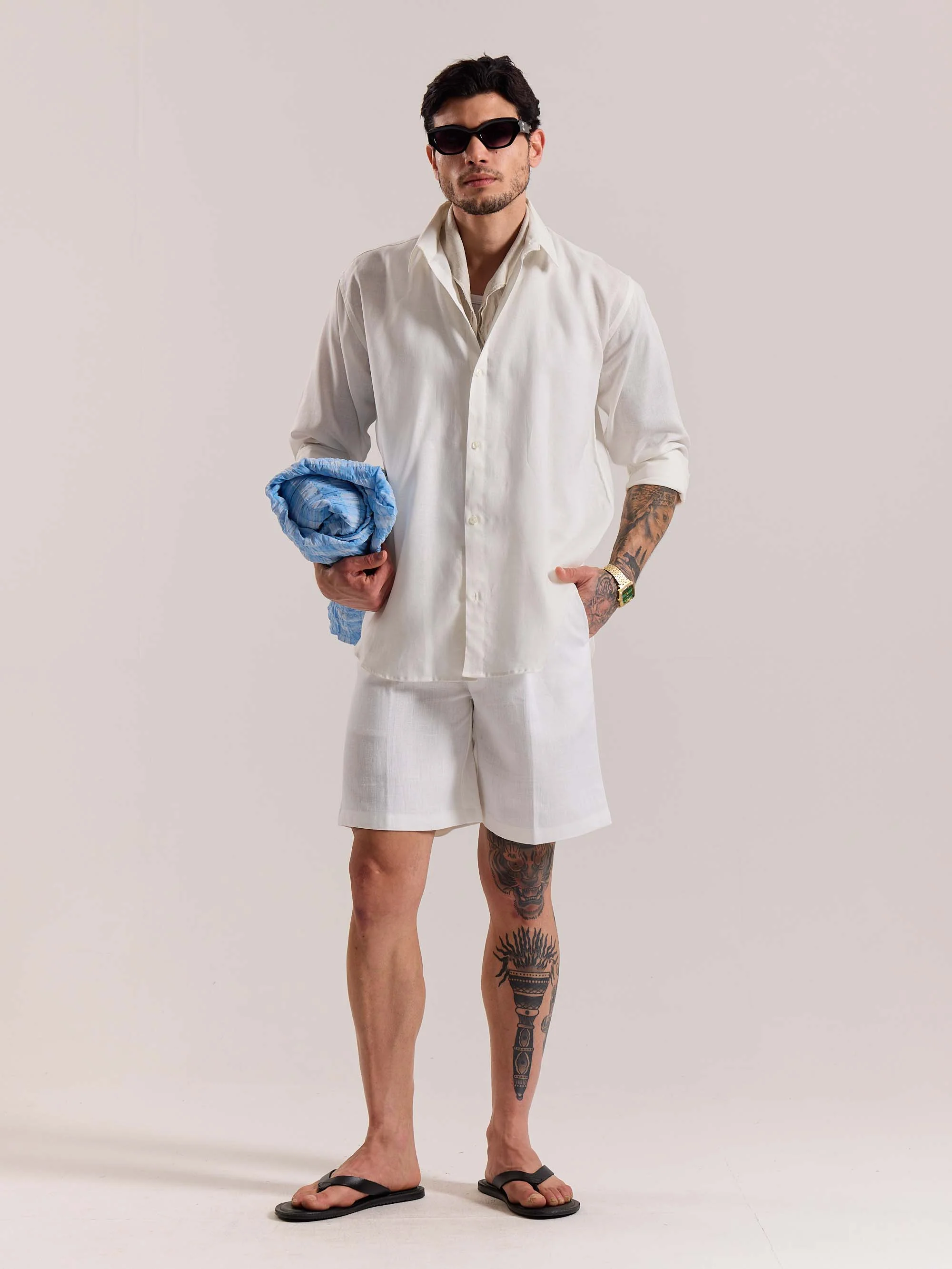Off White Linen-blend Shirt (Pre-Order)