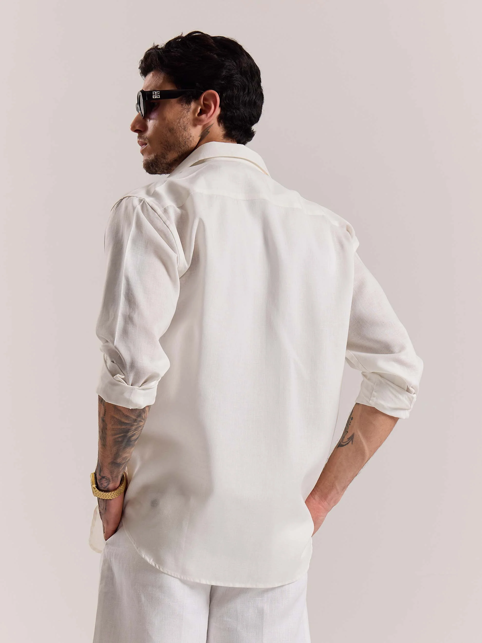 Off White Linen-blend Shirt (Pre-Order) - Image 8