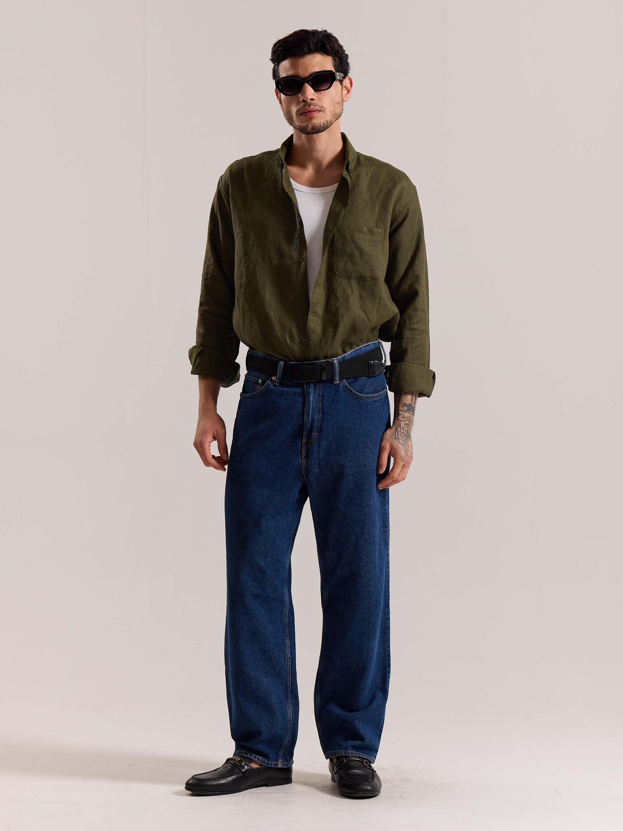 Olive Irish Linen Shirt ( Pre-Order )