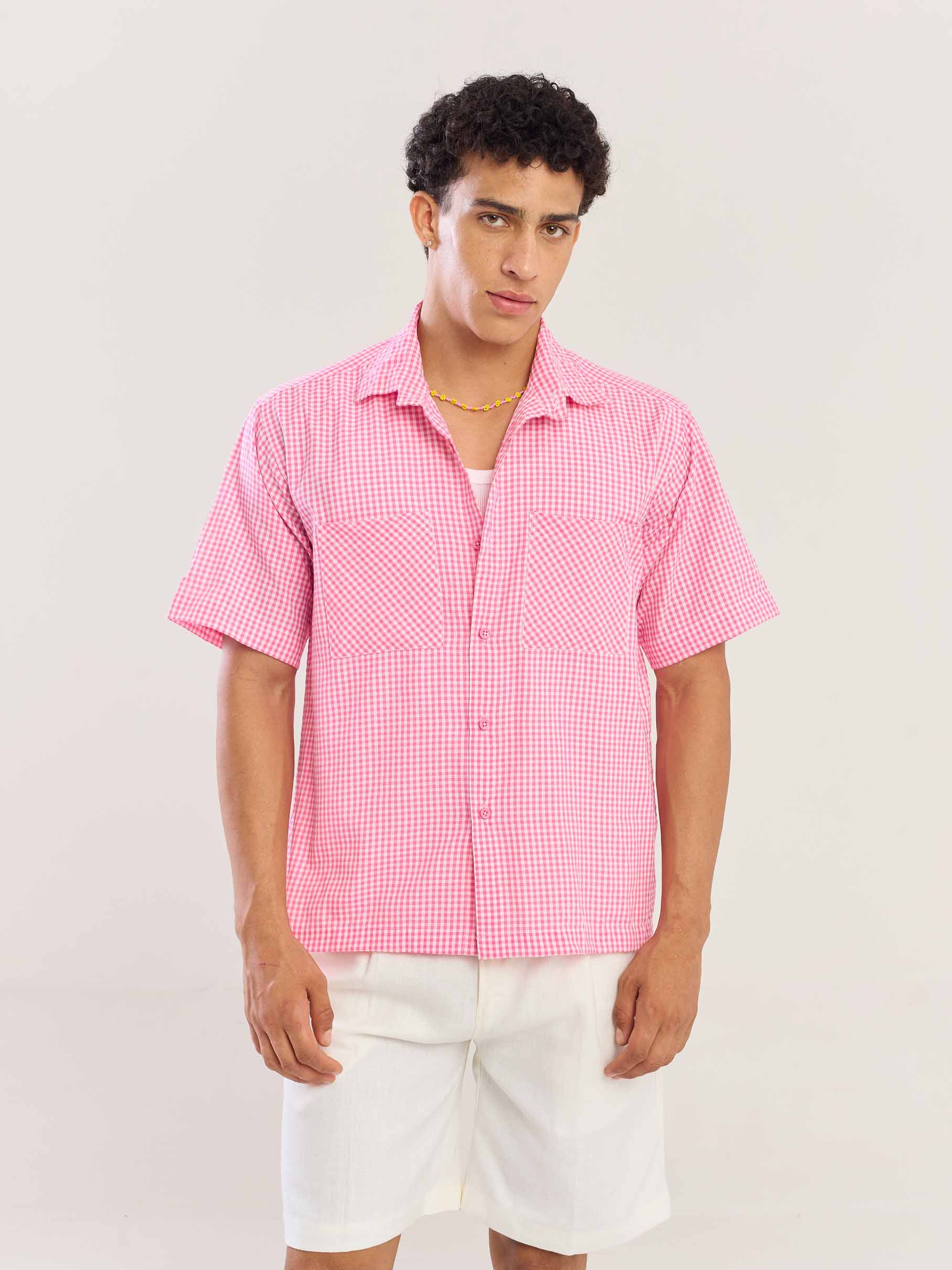 Pink Gingham Seersucker Shirt