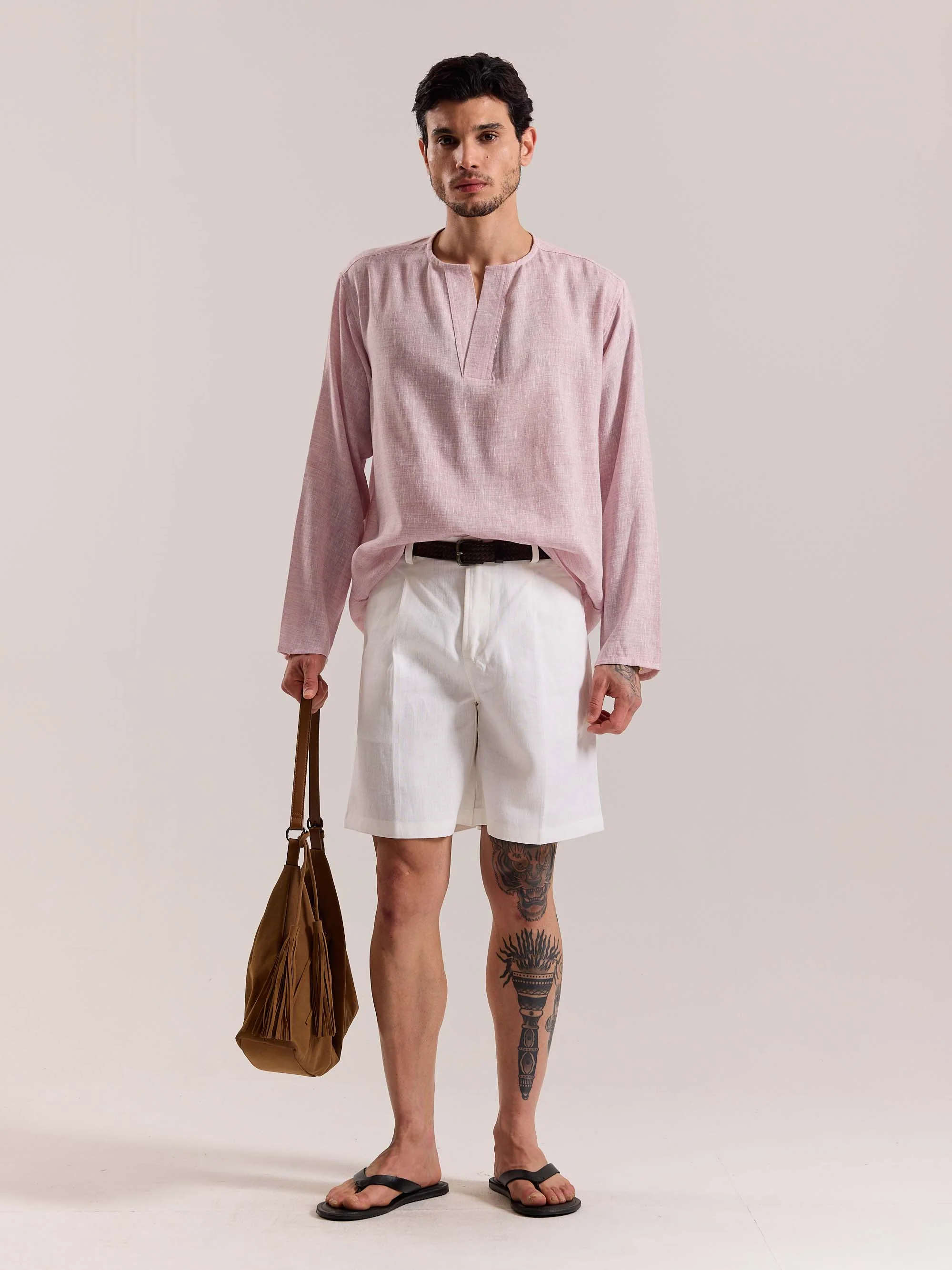 Pink Textured Linen Pullover