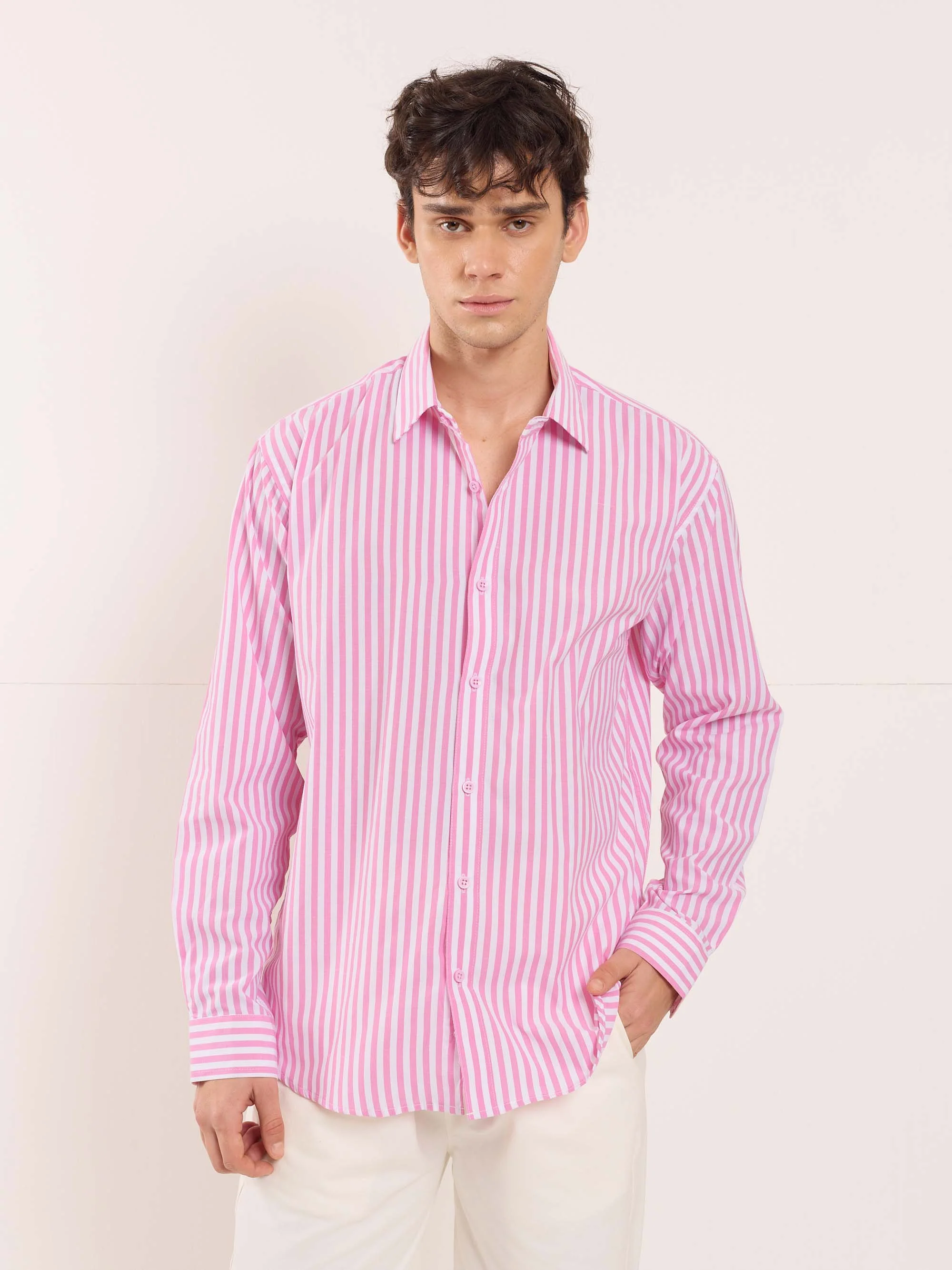 Pink & White Poplin Striped Shirt