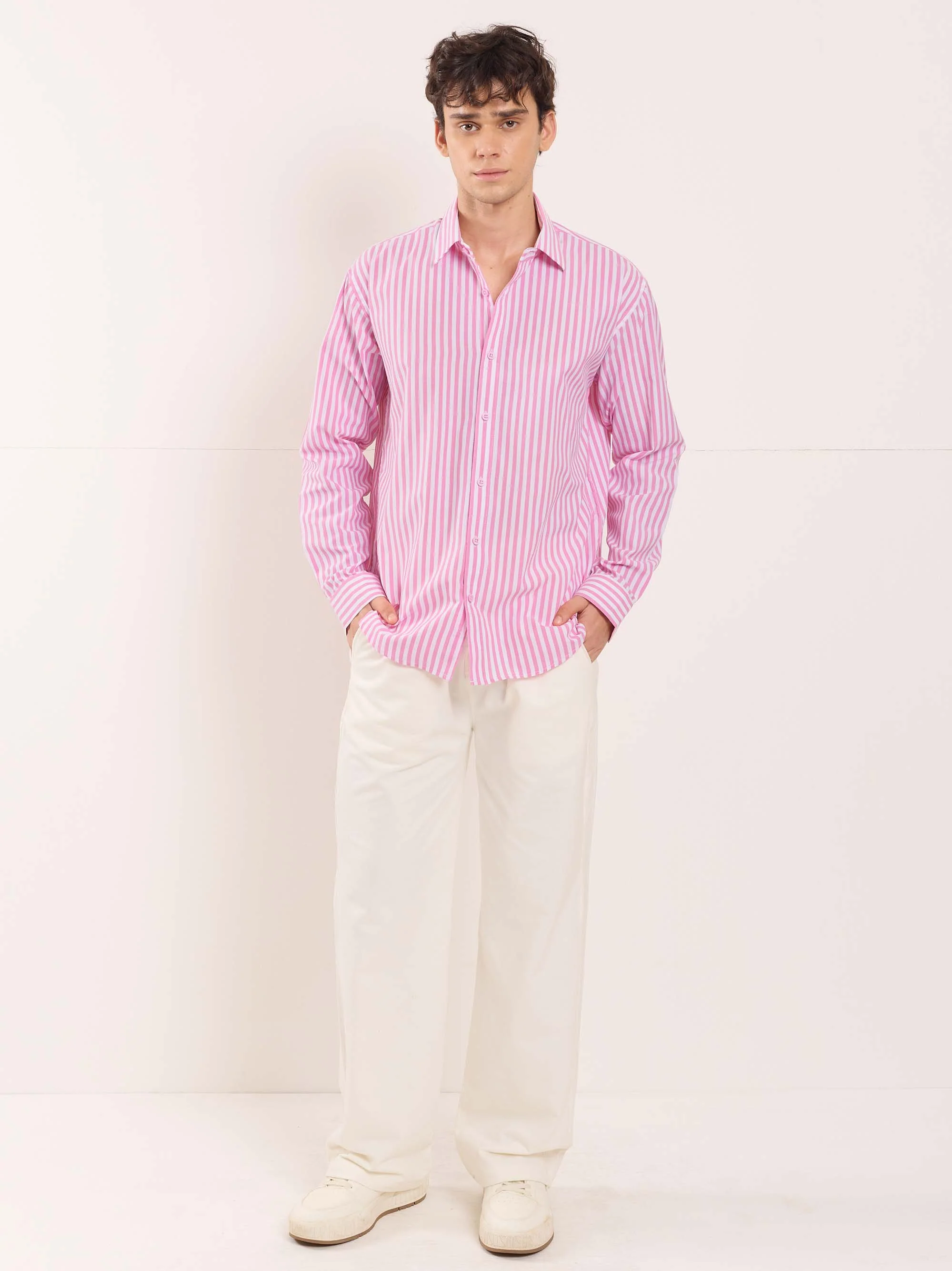 Pink & White Poplin Striped Shirt - Image 2