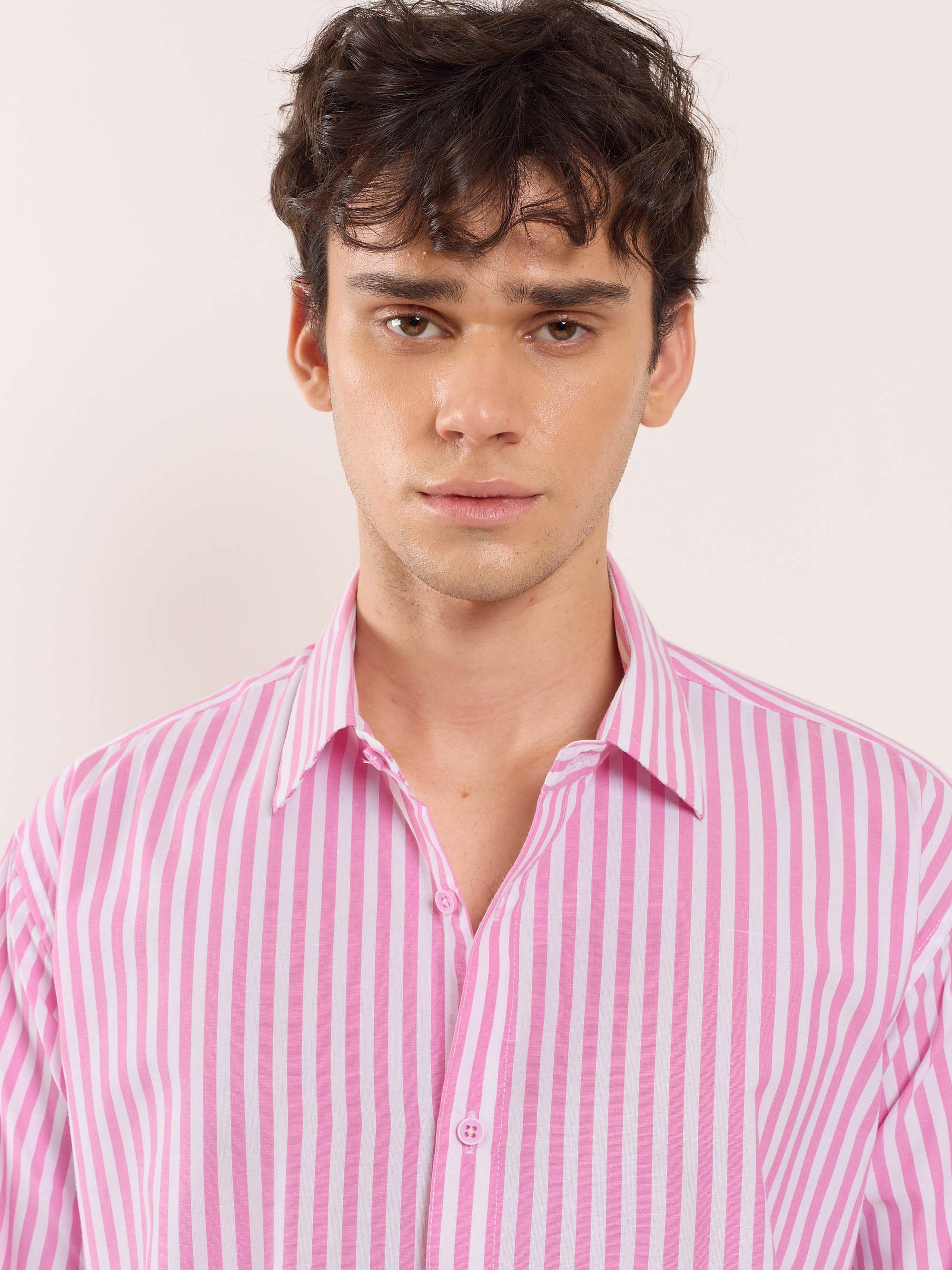 Pink & White Poplin Striped Shirt - Image 3