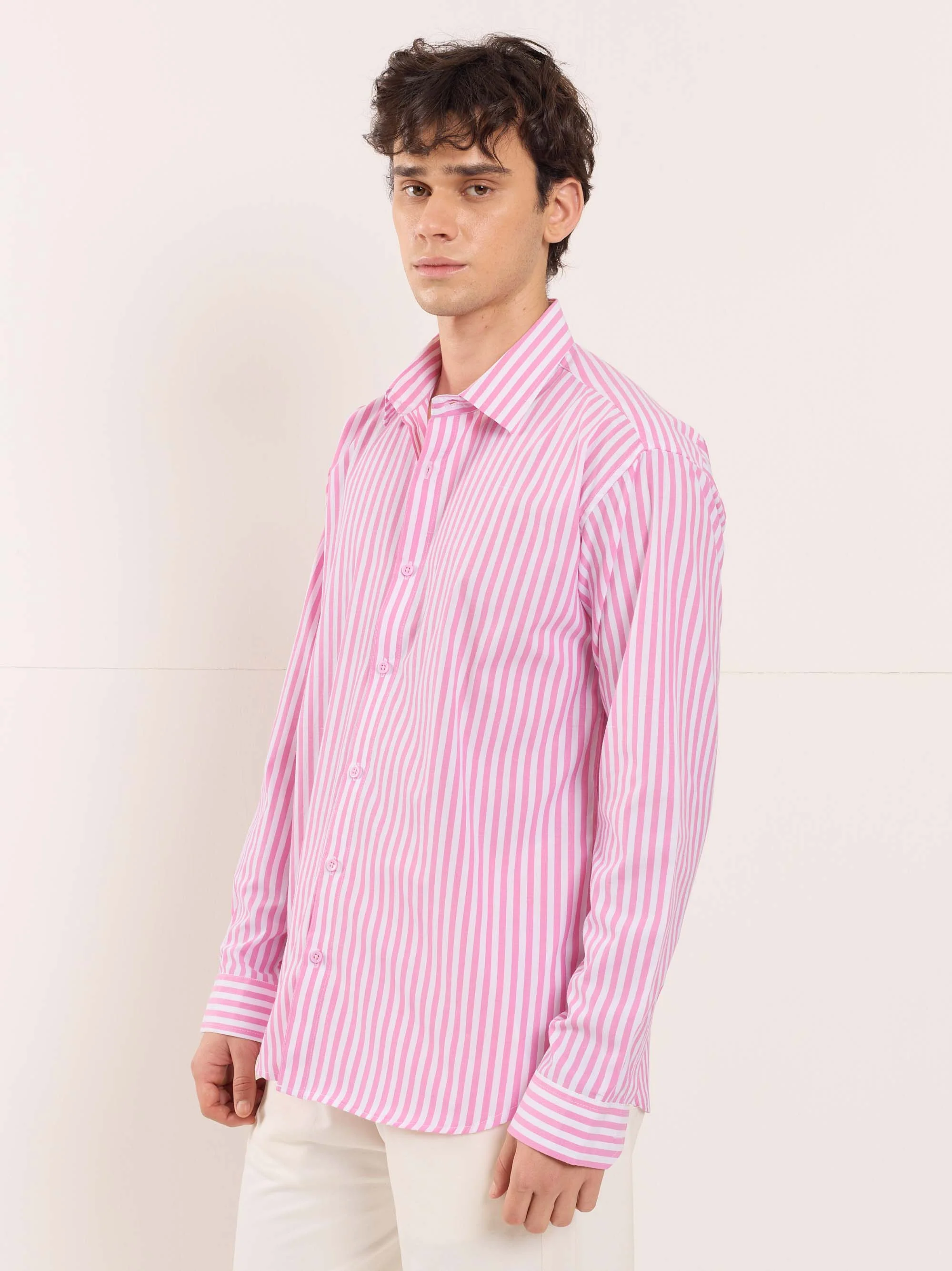 Pink & White Poplin Striped Shirt - Image 4
