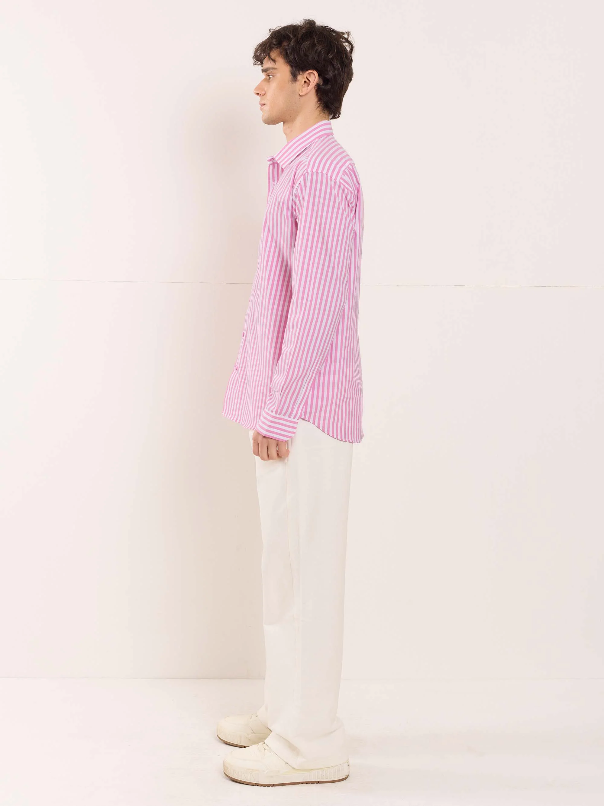 Pink & White Poplin Striped Shirt - Image 5