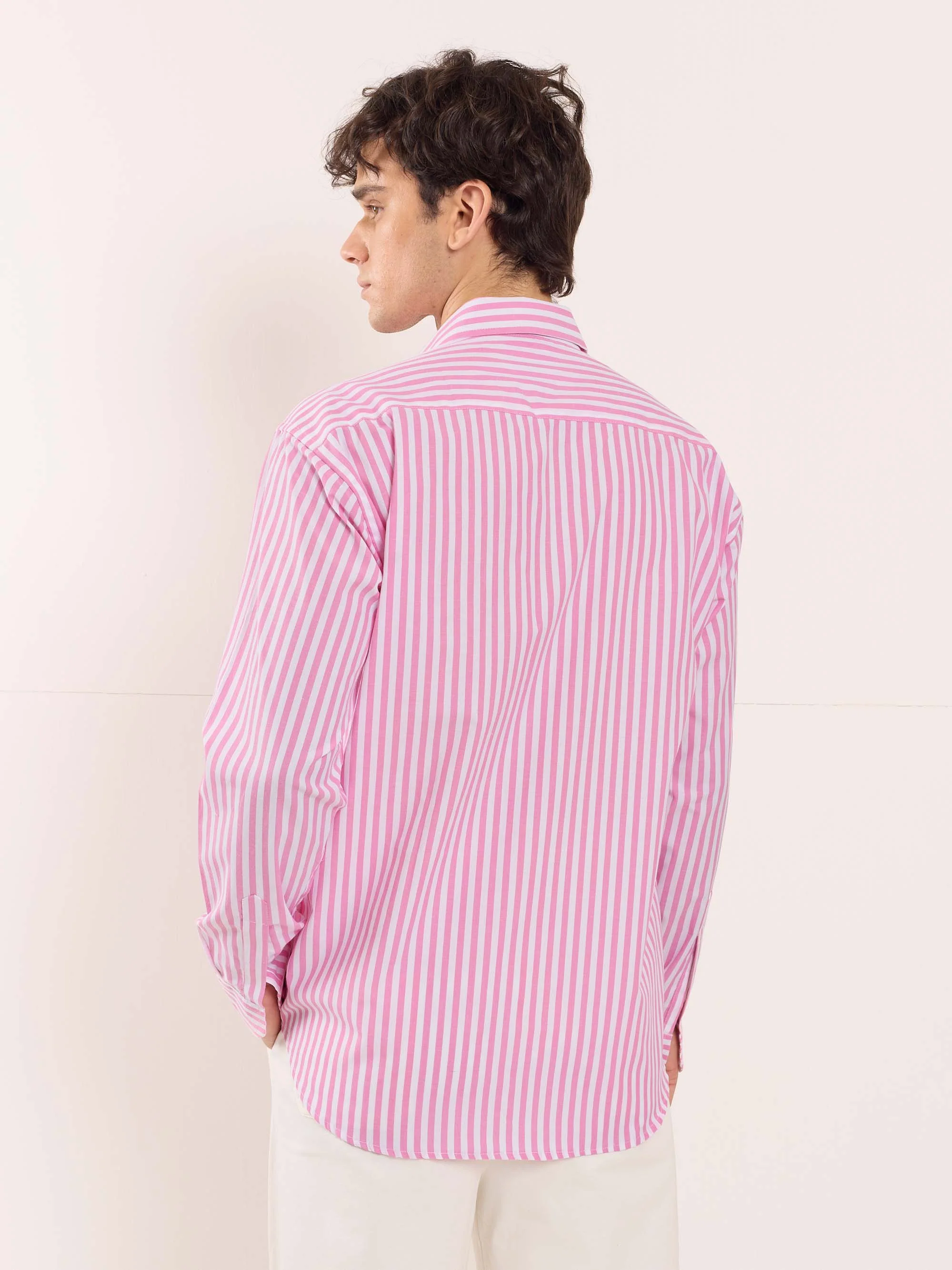 Pink & White Poplin Striped Shirt - Image 6