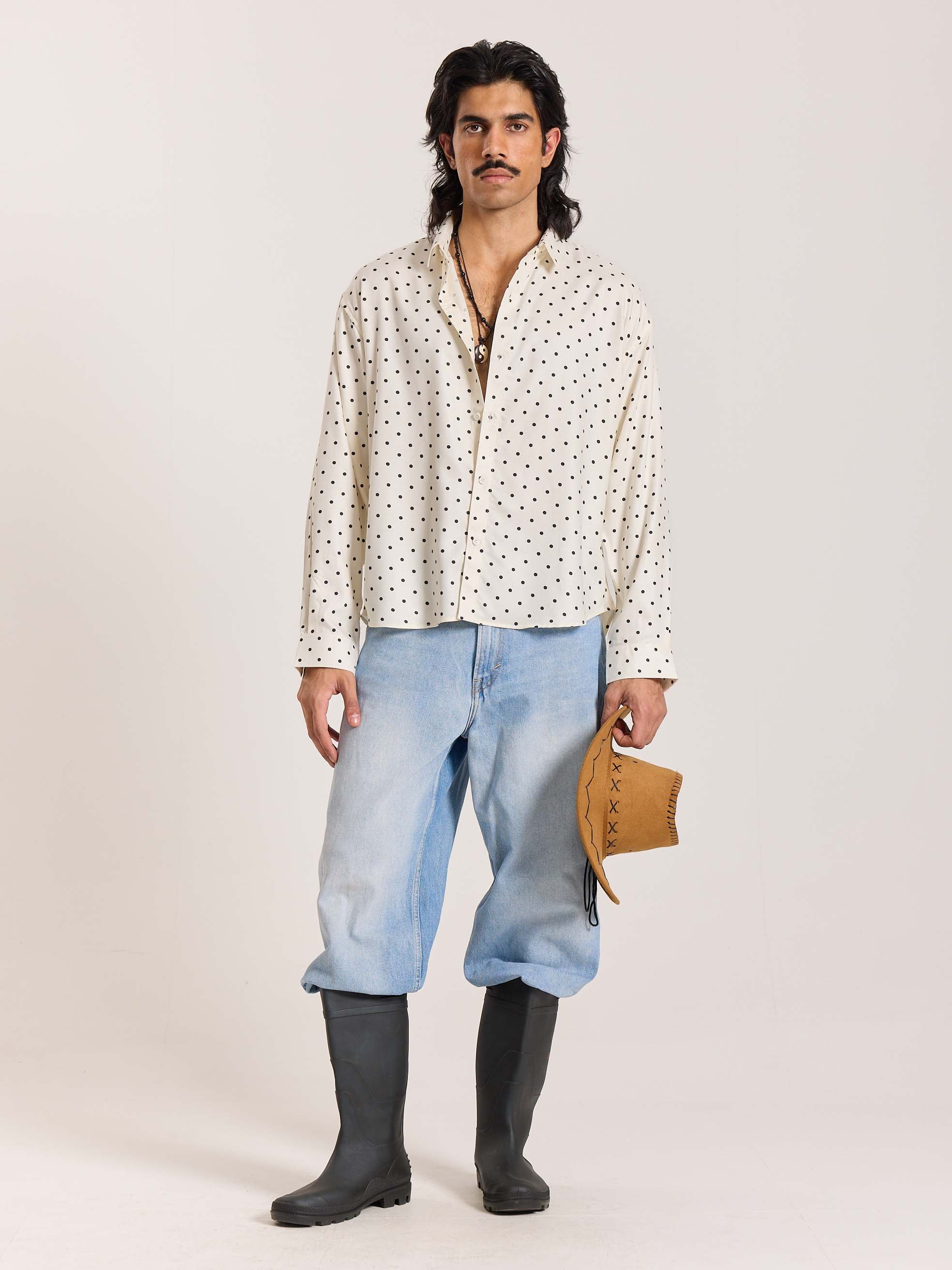 Polka Dot Oversized Cropped Shirt