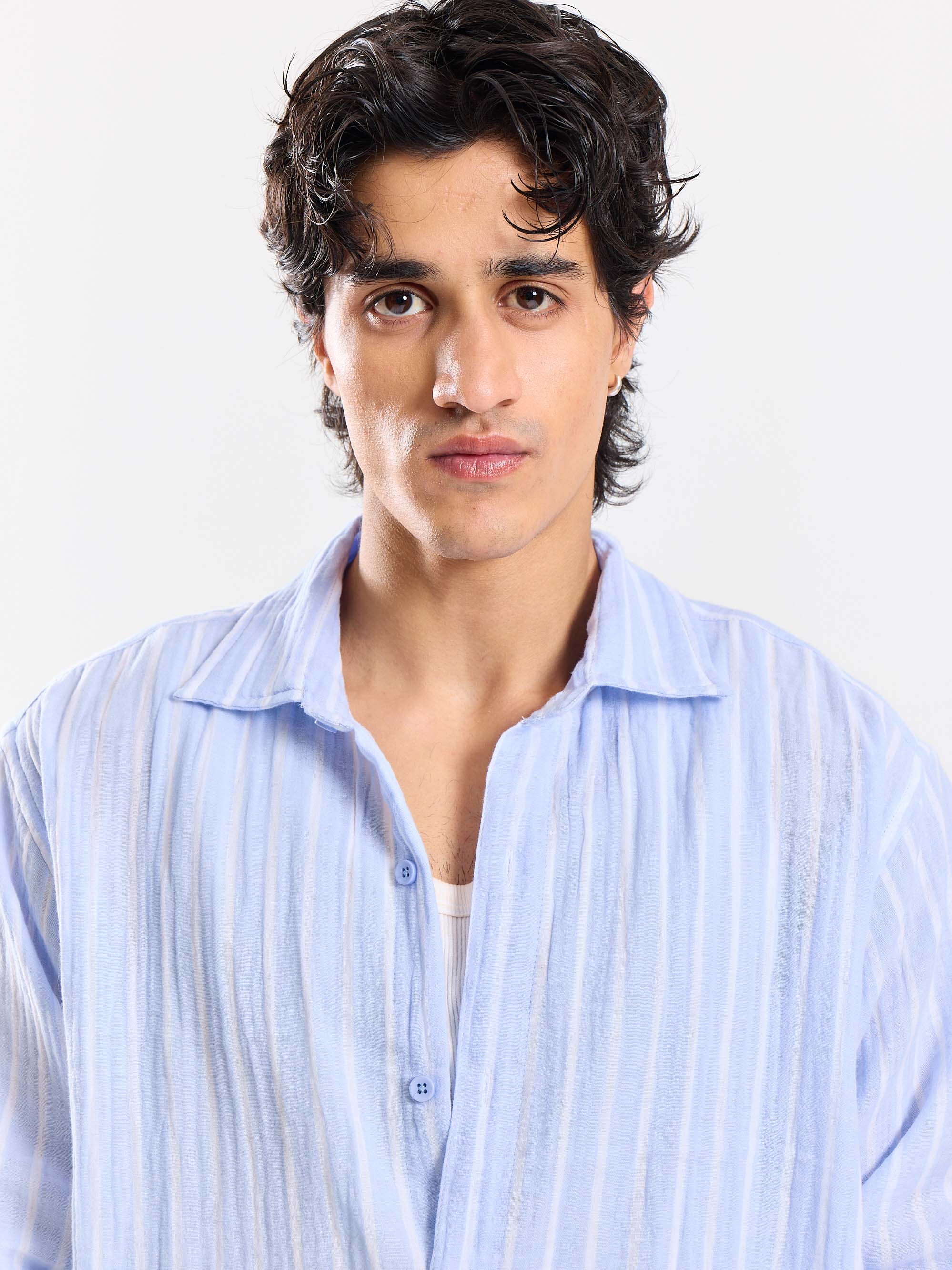 Powder Blue Striped Gauze Holiday Shirt - Image 3