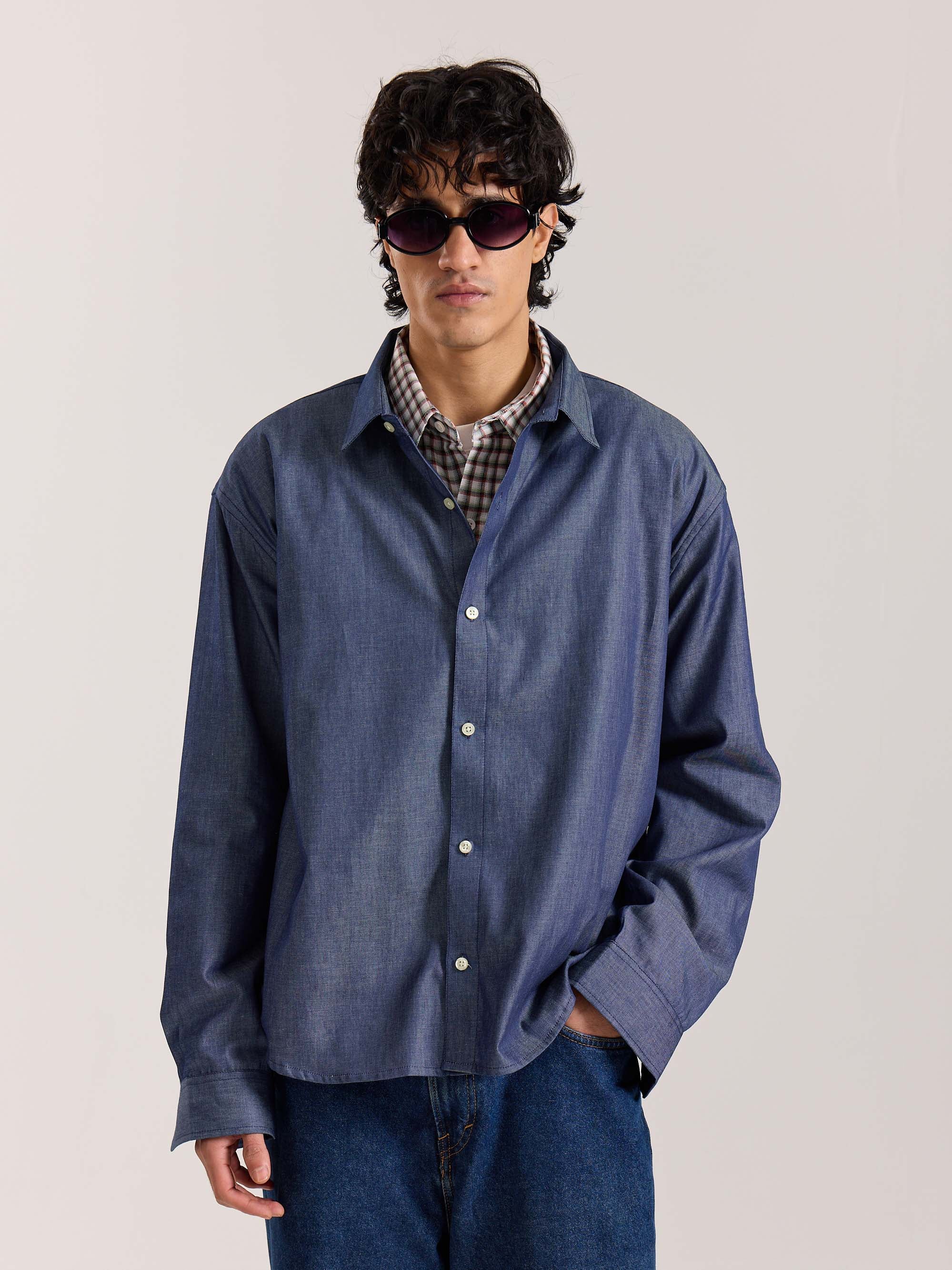 Denim Oversized Cropped Shirt - Image 2