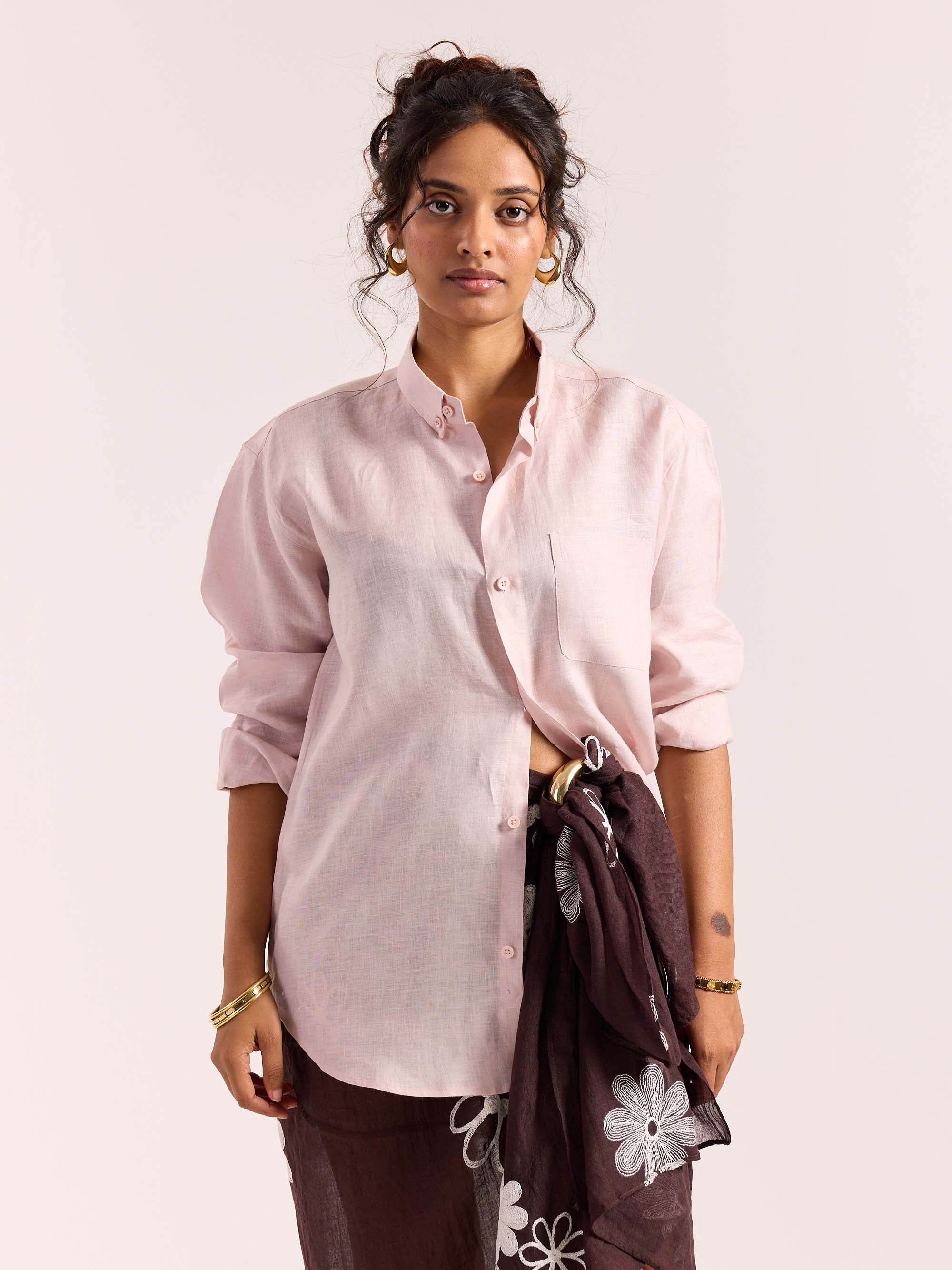 Powder Pink 60s Lea Linen Shirt - Image 4