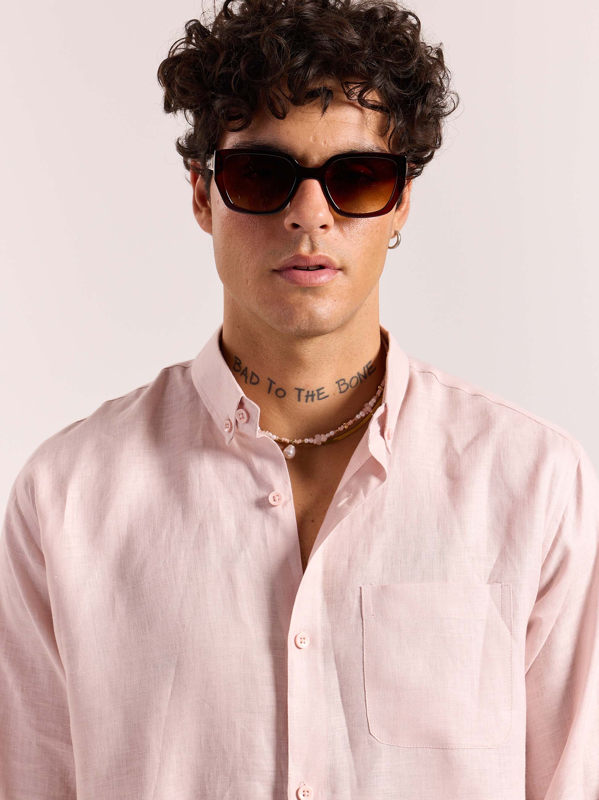 Powder Pink 60s Lea Linen Shirt - Image 6