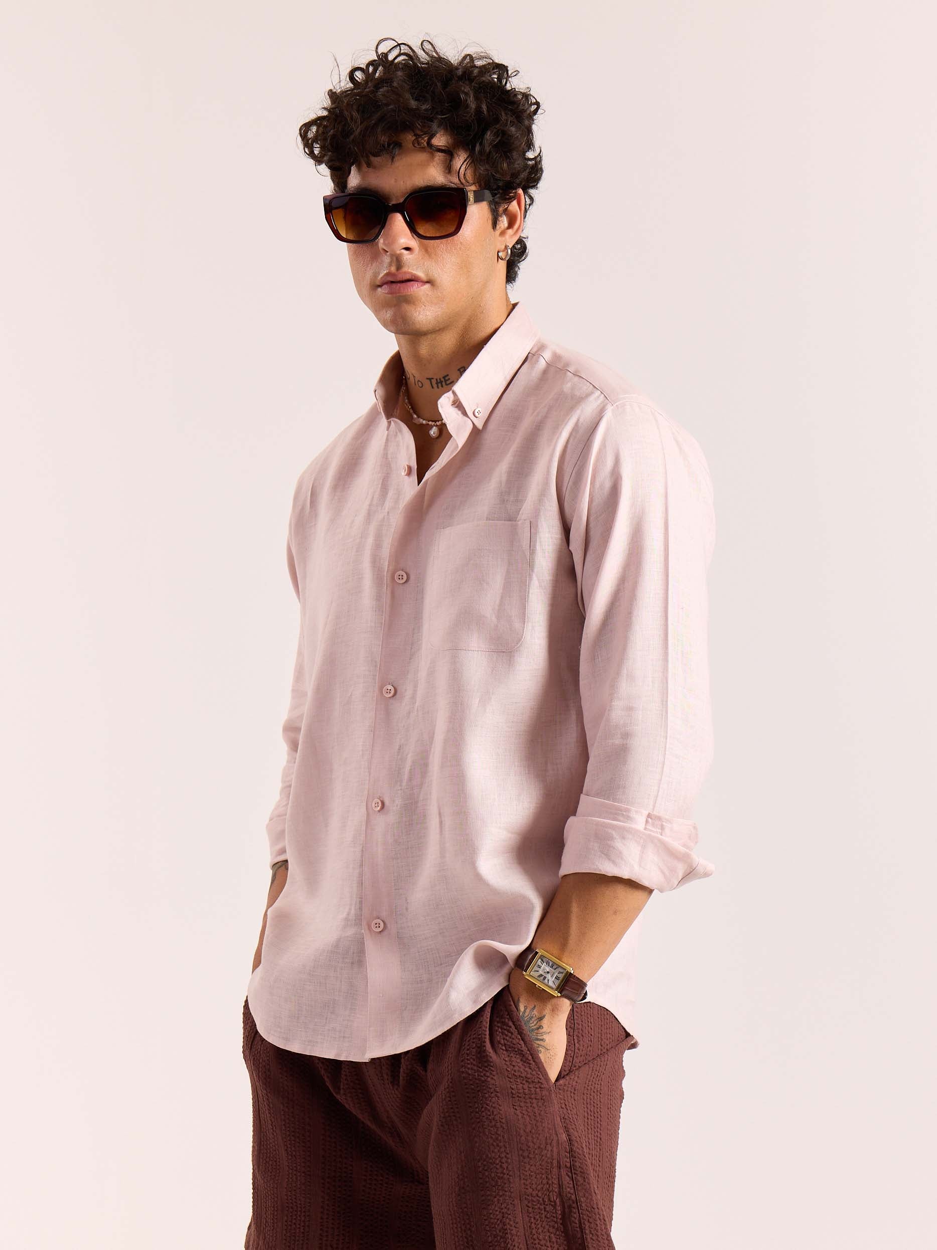 Powder Pink 60s Lea Linen Shirt - Image 7