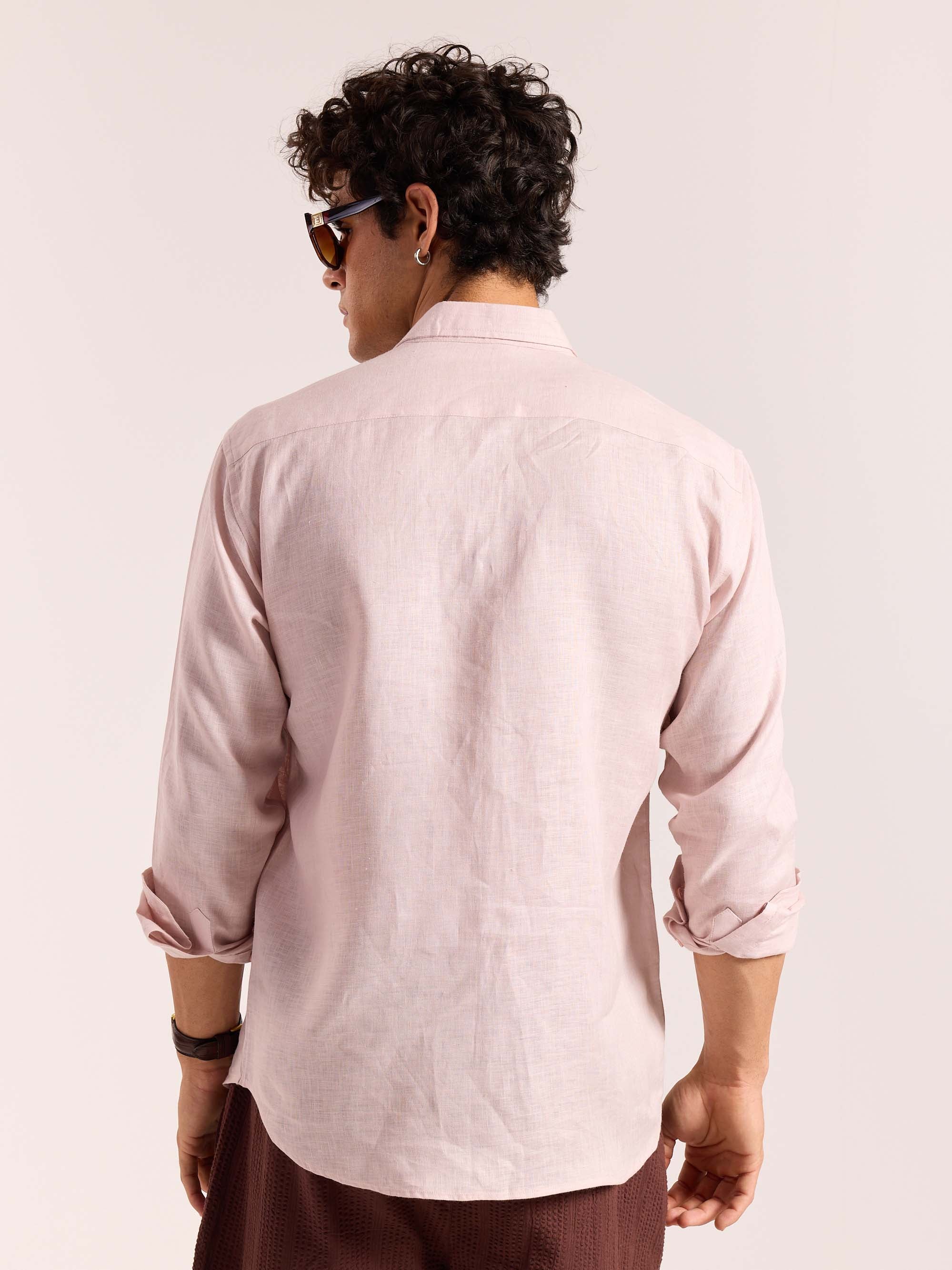 Powder Pink 60s Lea Linen Shirt - Image 8