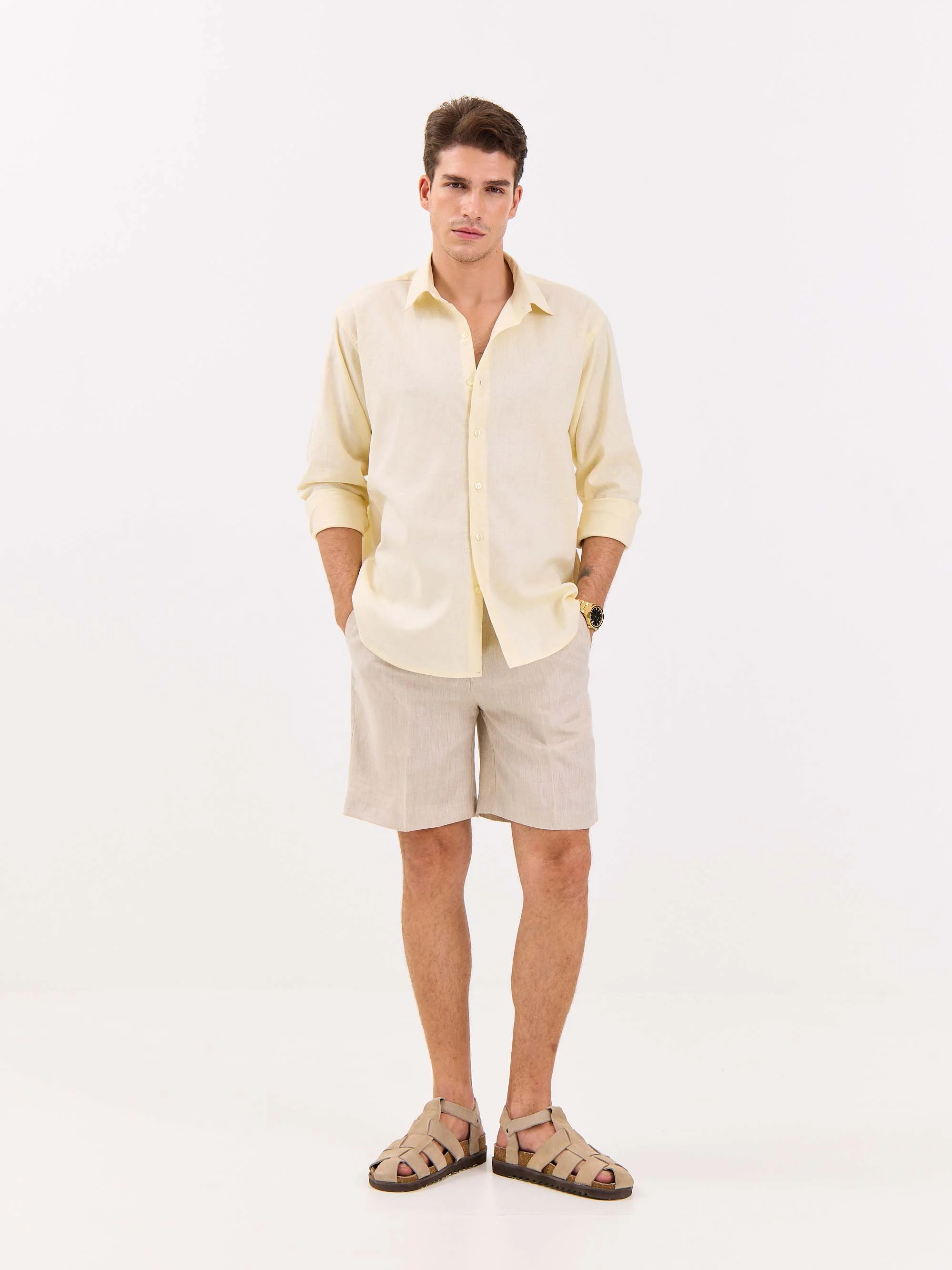 Powder Yellow Linen-blend Shirt