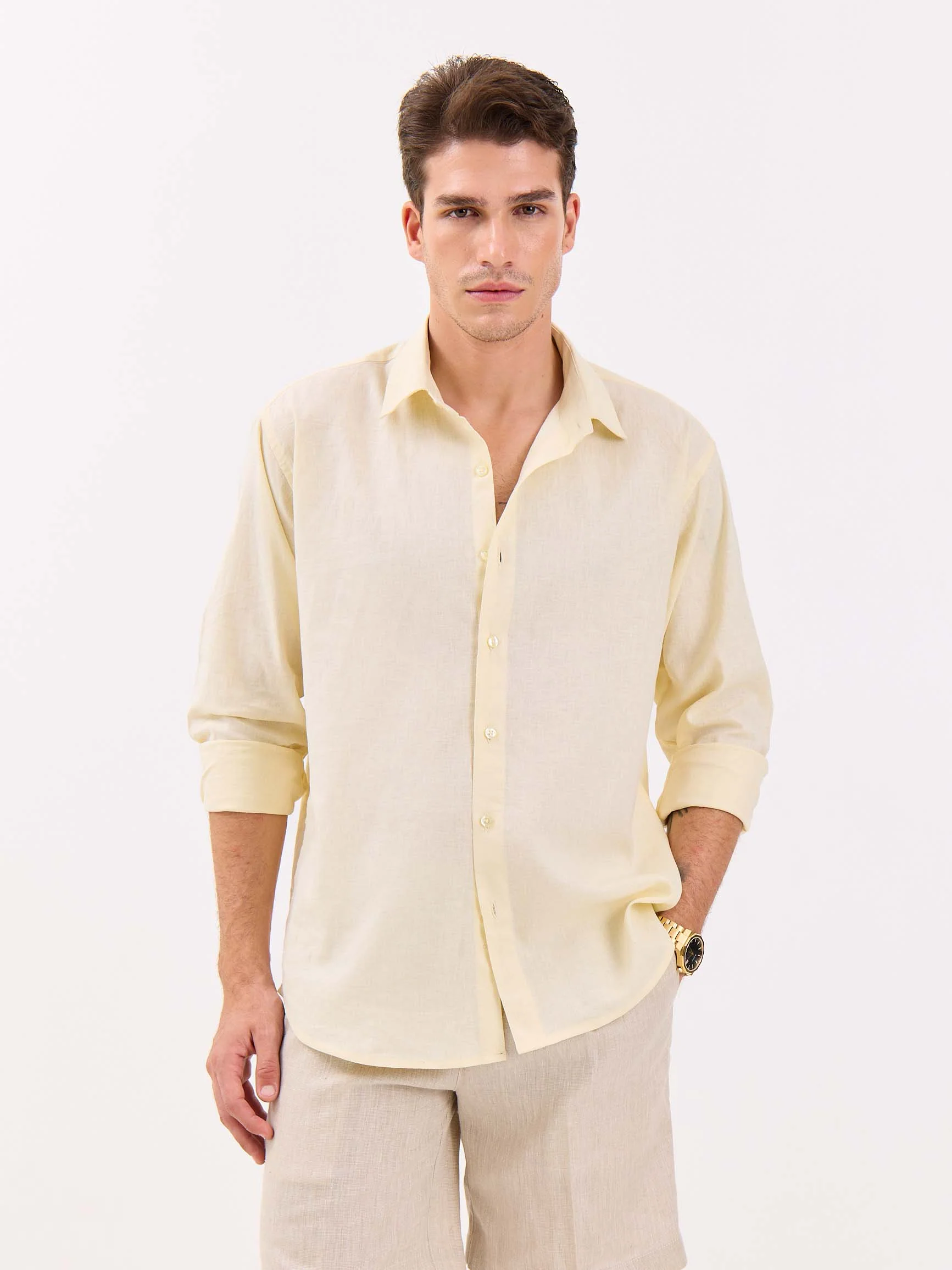 Powder Yellow Linen-blend Shirt - Image 2