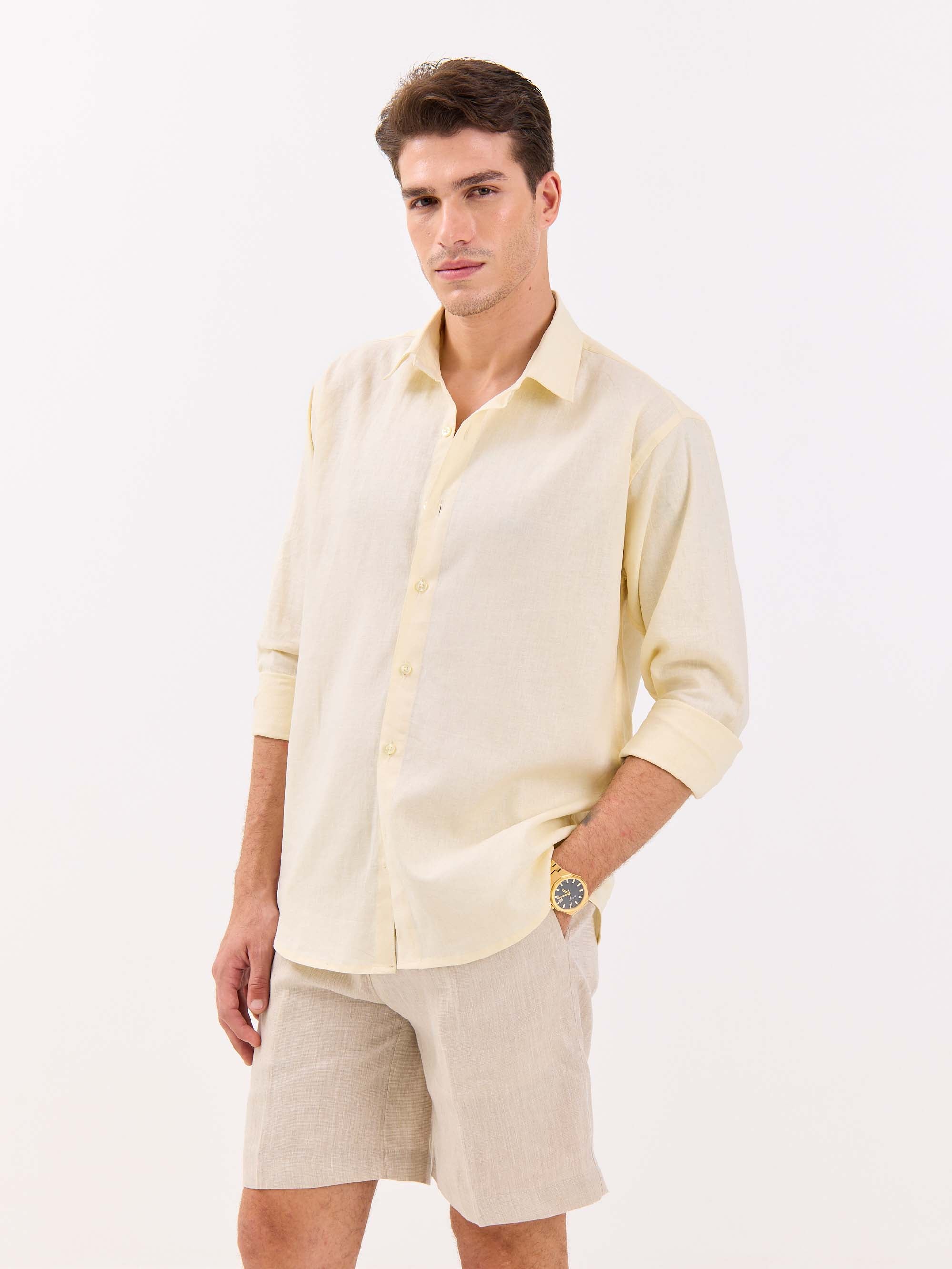 Powder Yellow Linen-blend Shirt - Image 6