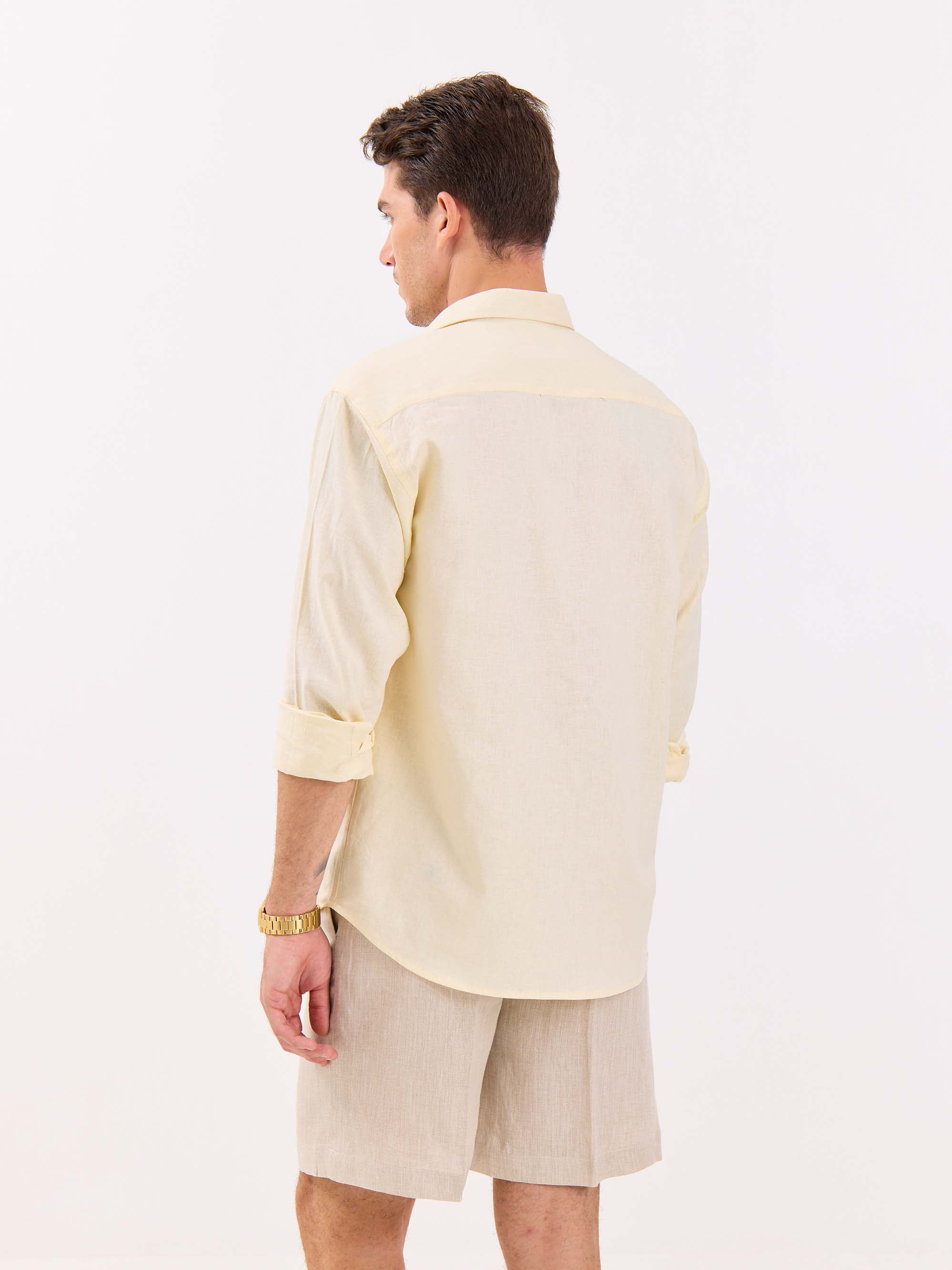 Powder Yellow Linen-blend Shirt - Image 7