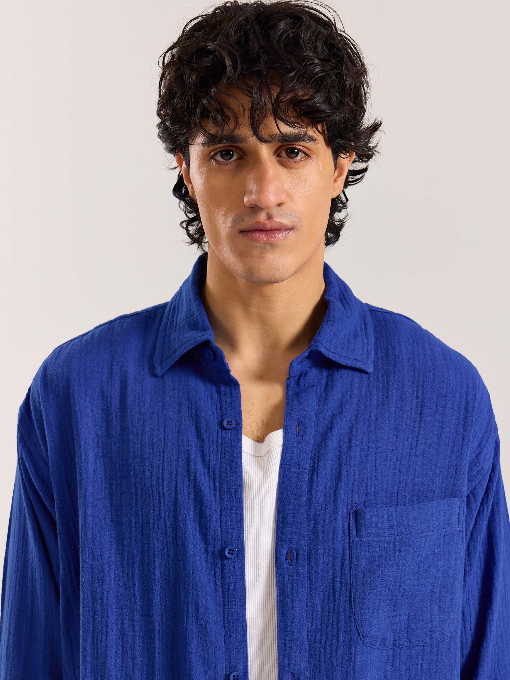 Royal Blue Gauze Holiday Shirt ( Pre-Order ) - Image 3