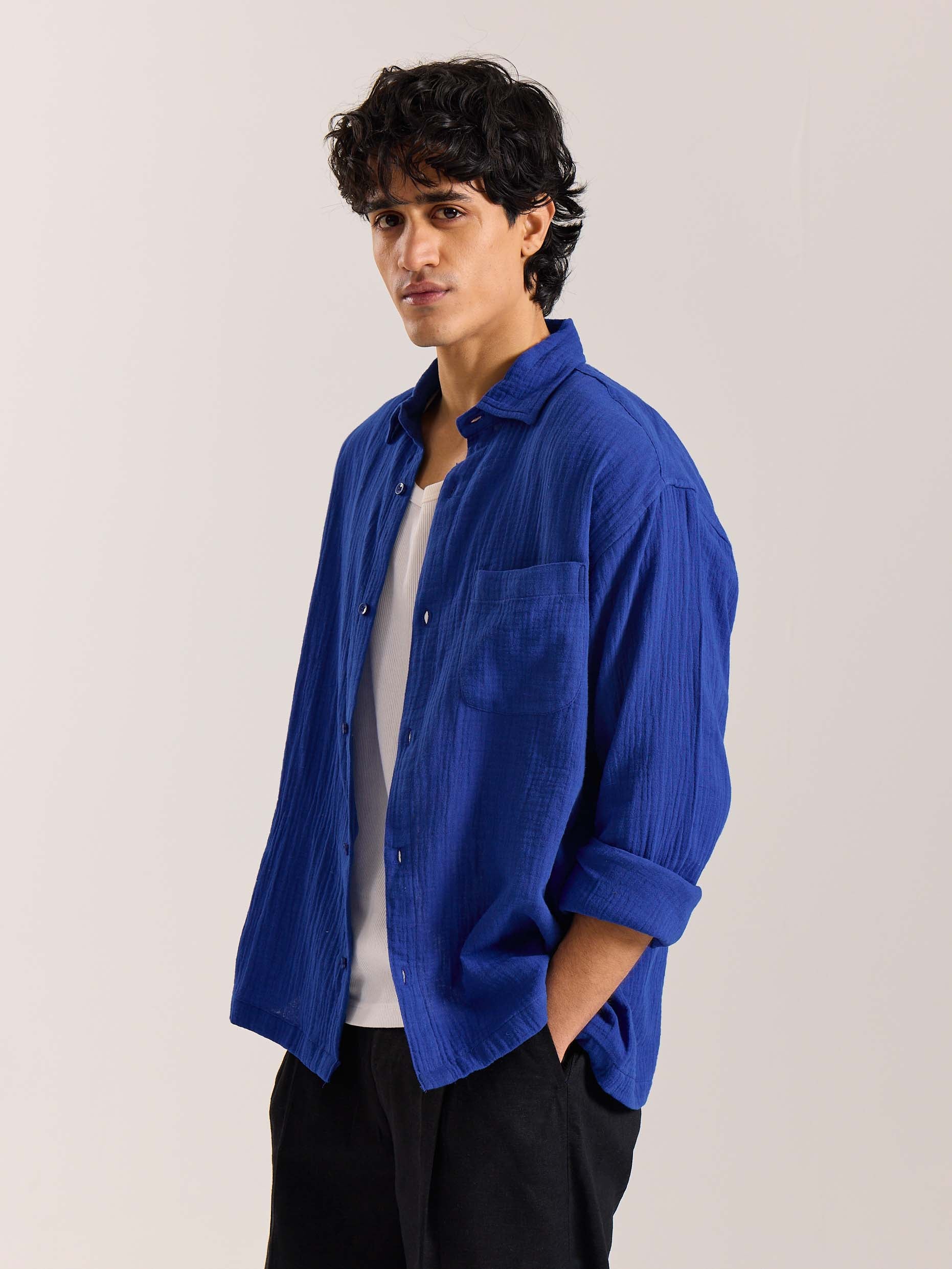 Royal Blue Gauze Holiday Shirt ( Pre-Order ) - Image 4