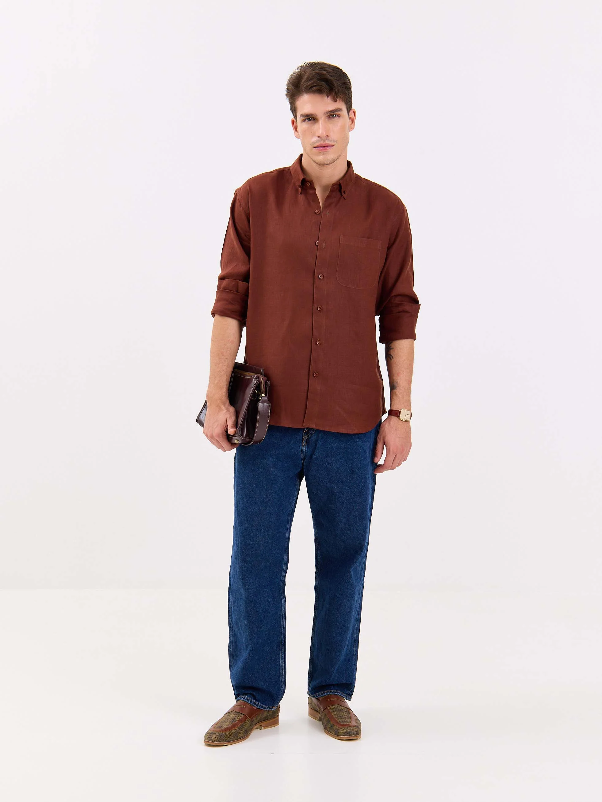 Rust Brown Irish Linen Shirt