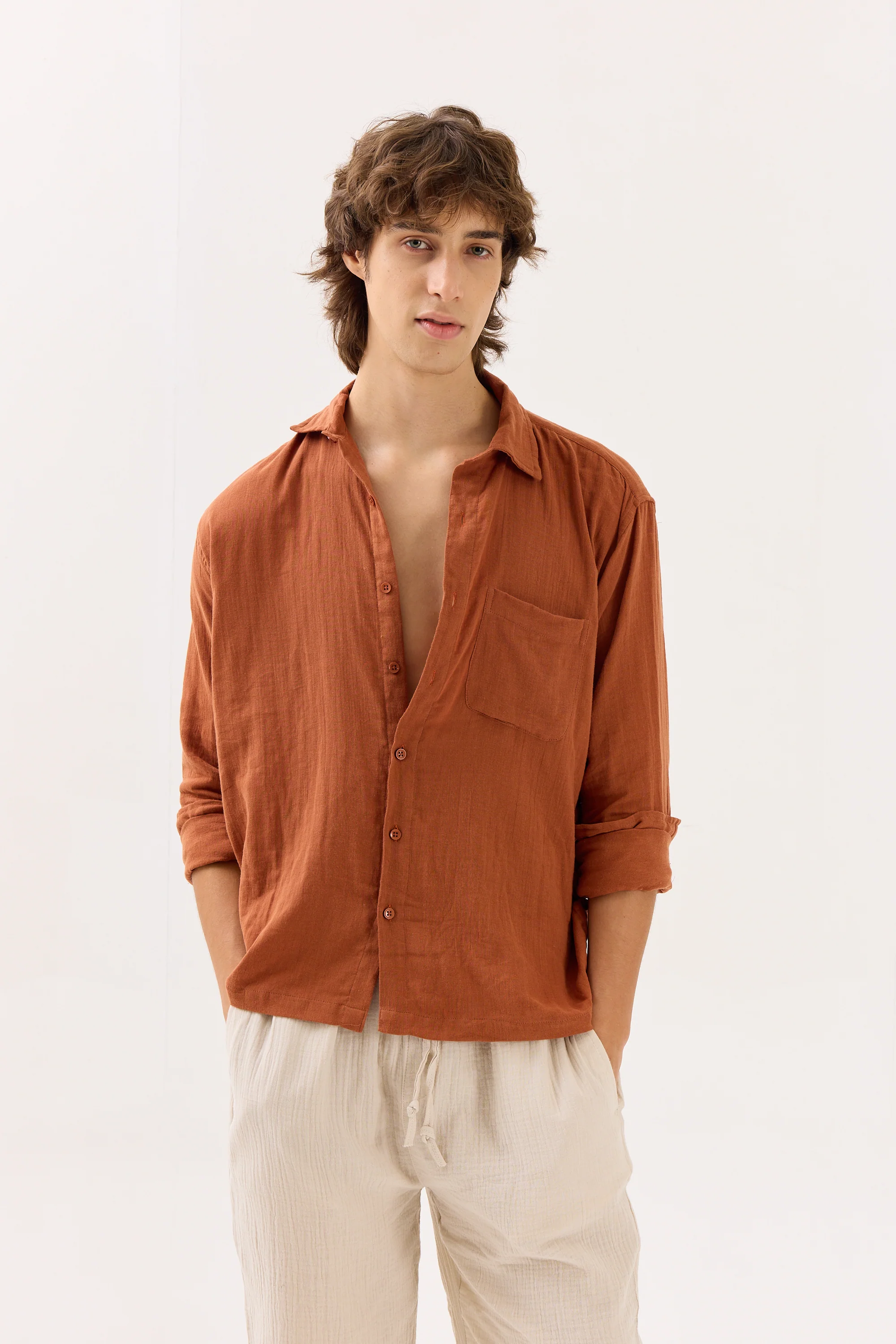 Rust Gauze Holiday Shirt - Image 2