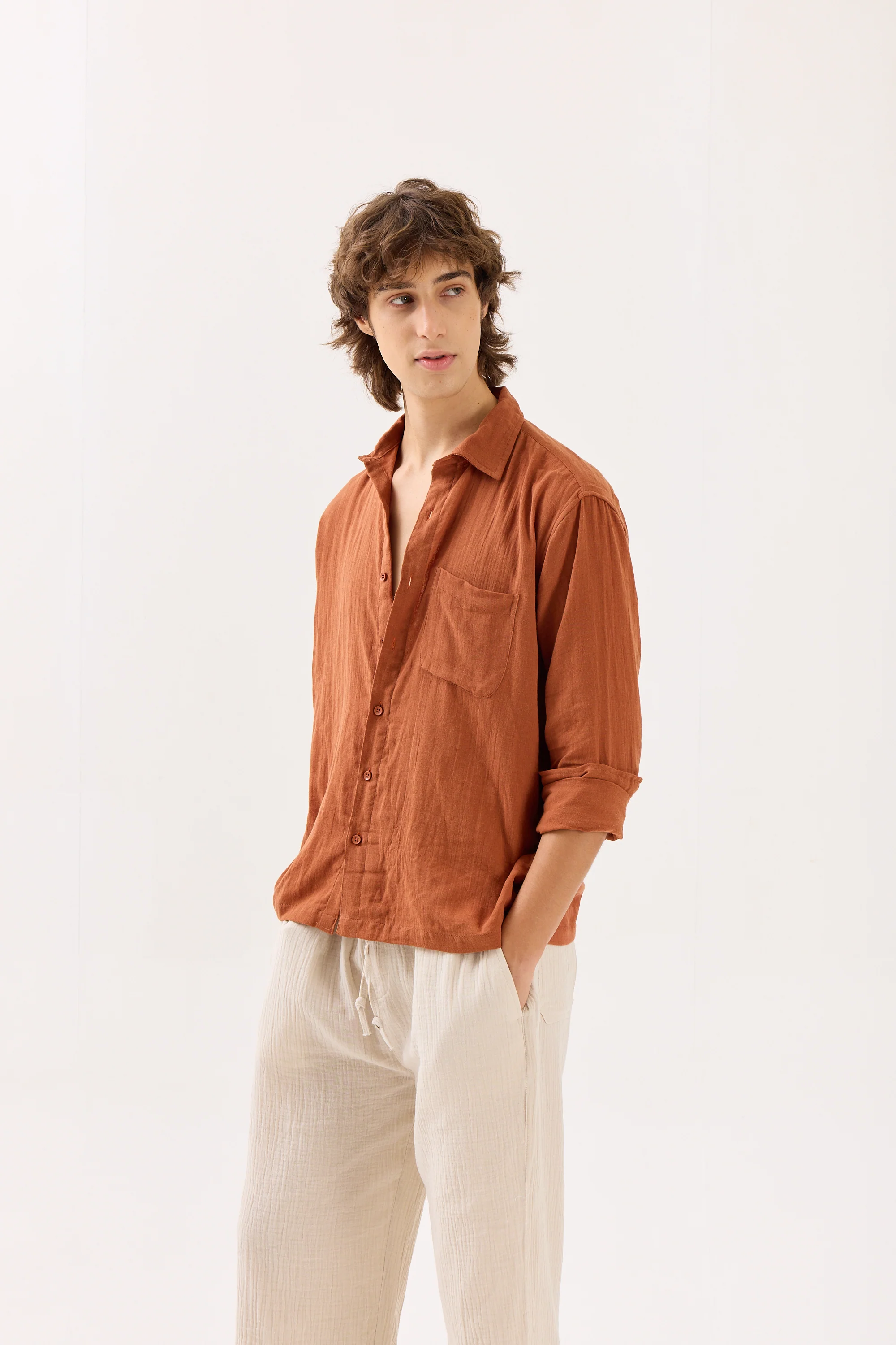 Rust Gauze Holiday Shirt - Image 5