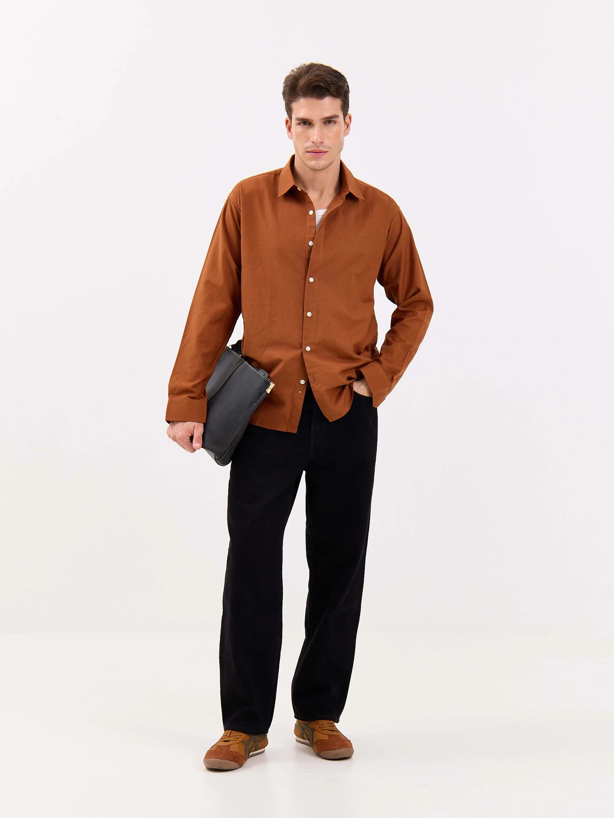 Rust Brown Linen-blend Shirt