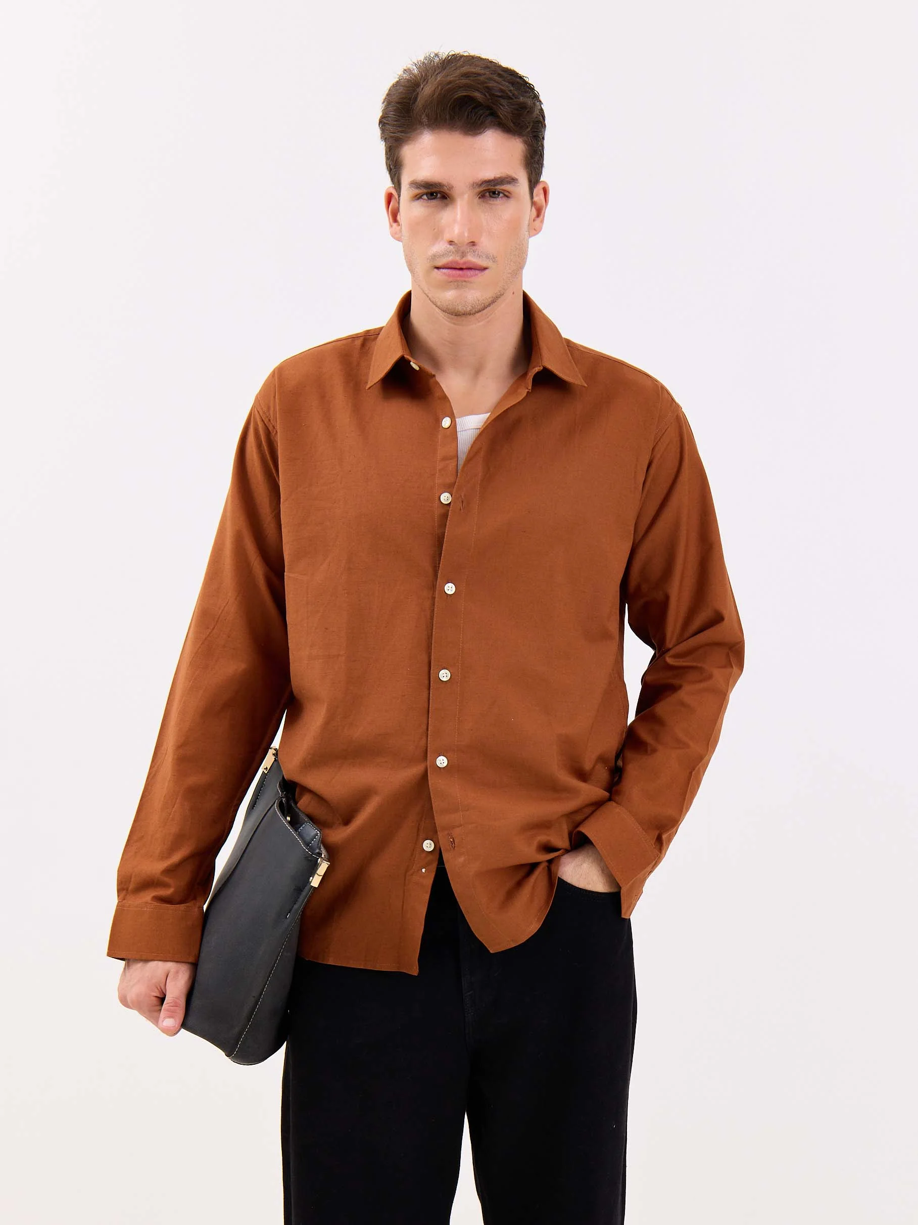 Rust Brown Linen-blend Shirt - Image 2