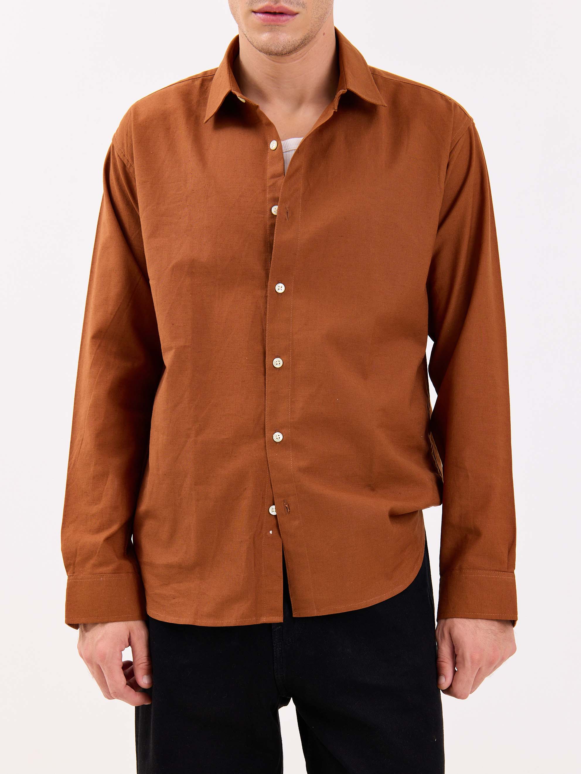 Rust Brown Linen-blend Shirt - Image 3