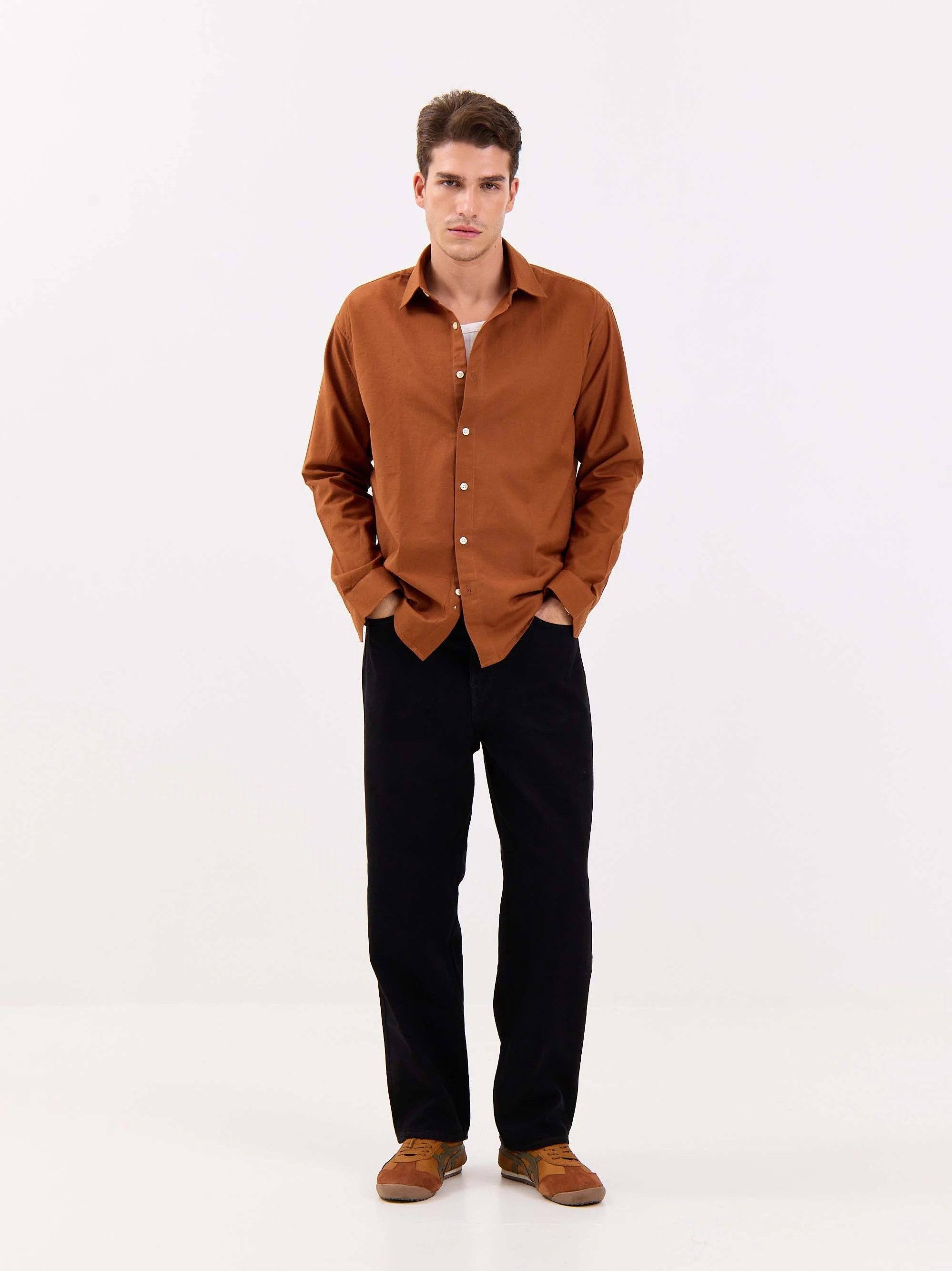Rust Brown Linen-blend Shirt - Image 4