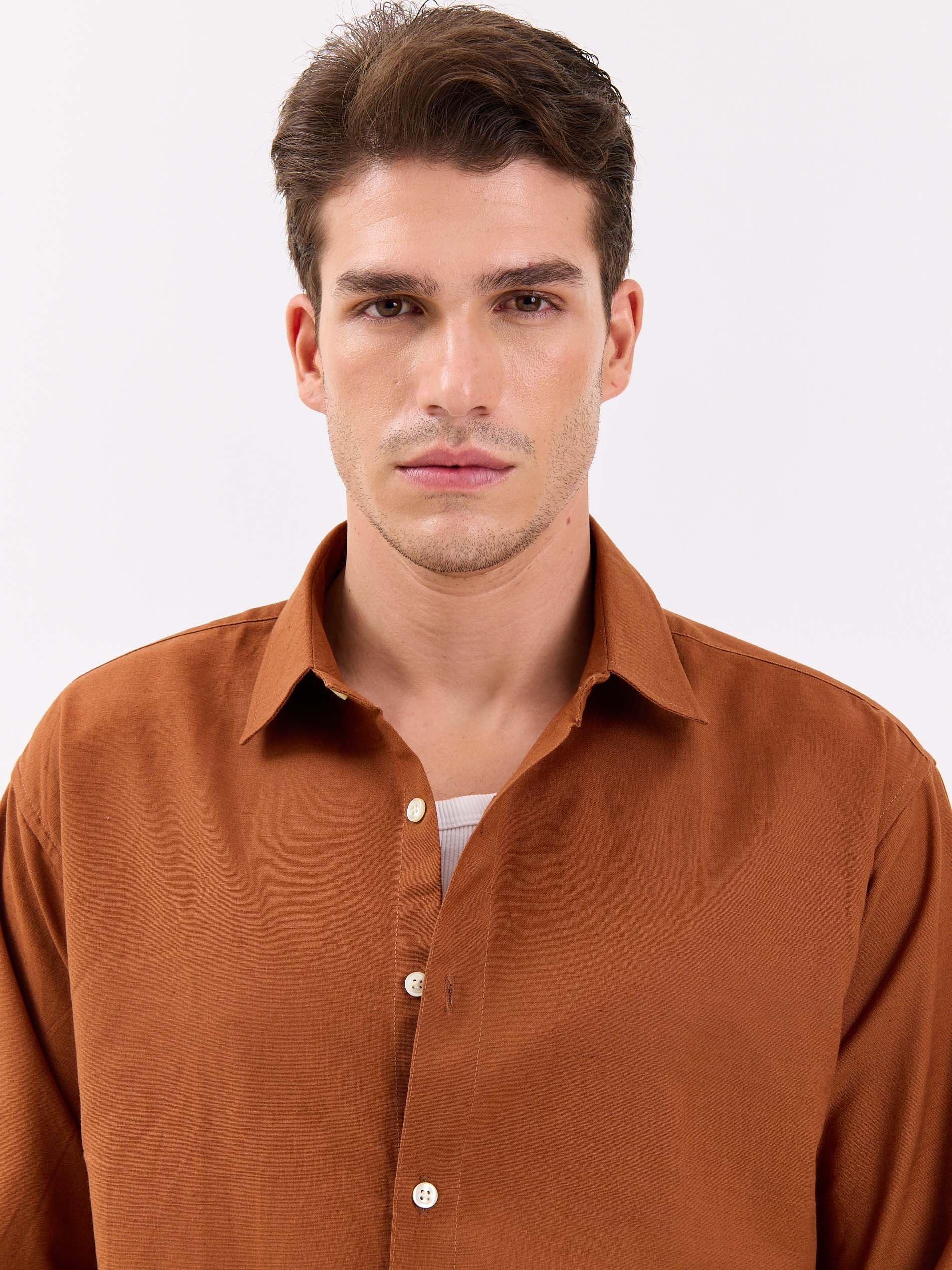 Rust Brown Linen-blend Shirt - Image 5