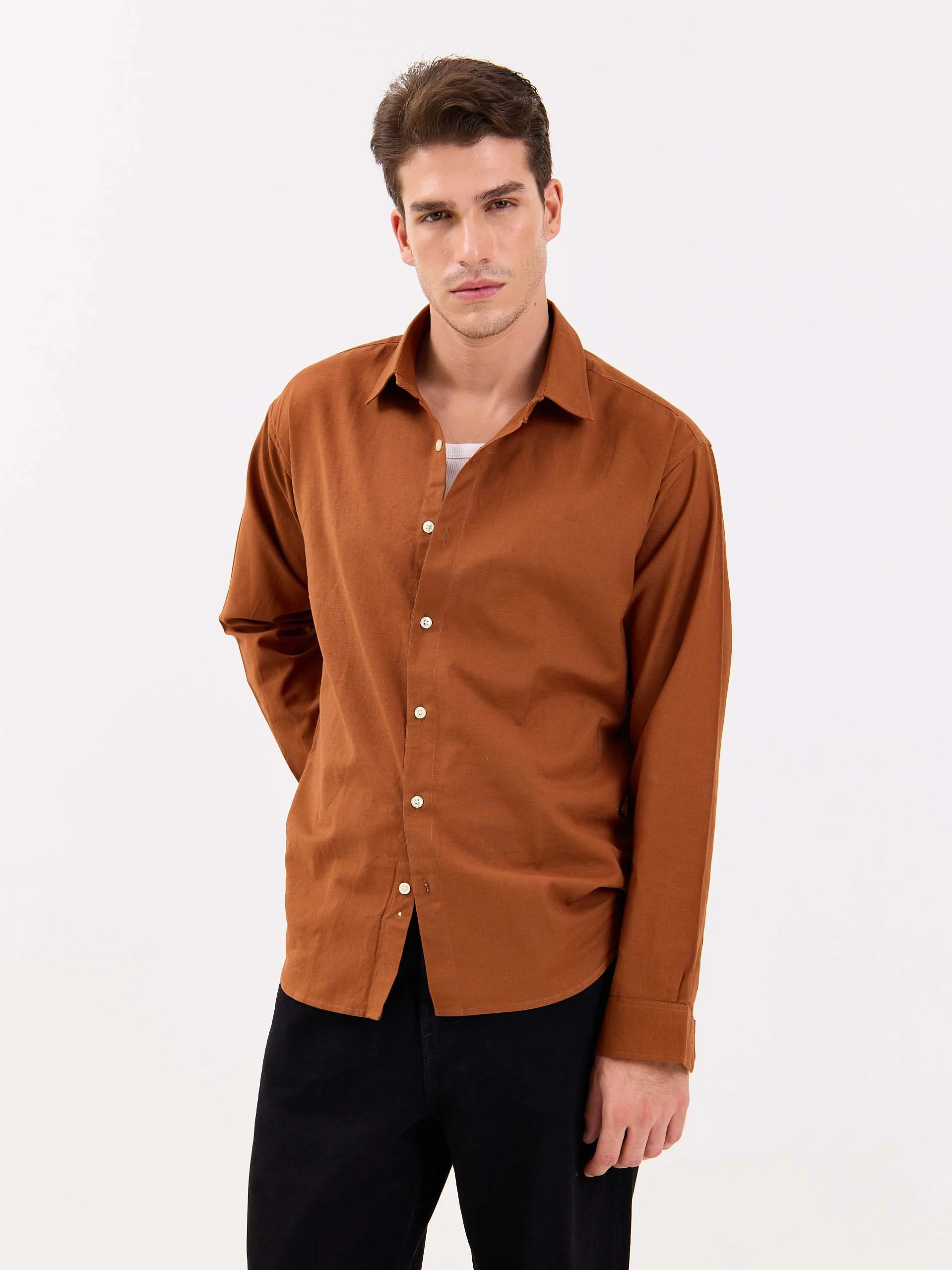 Rust Brown Linen-blend Shirt - Image 6