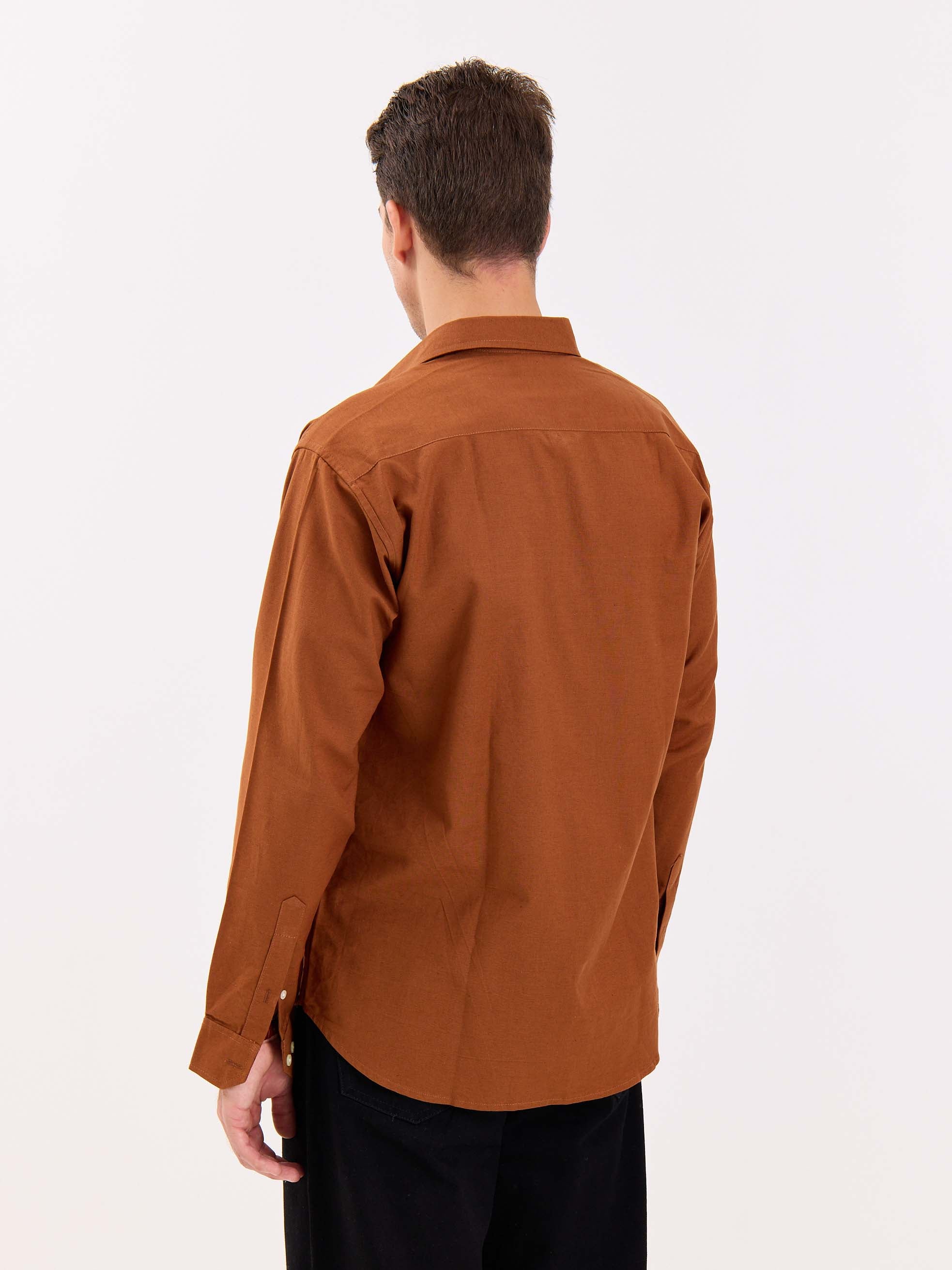 Rust Brown Linen-blend Shirt - Image 7