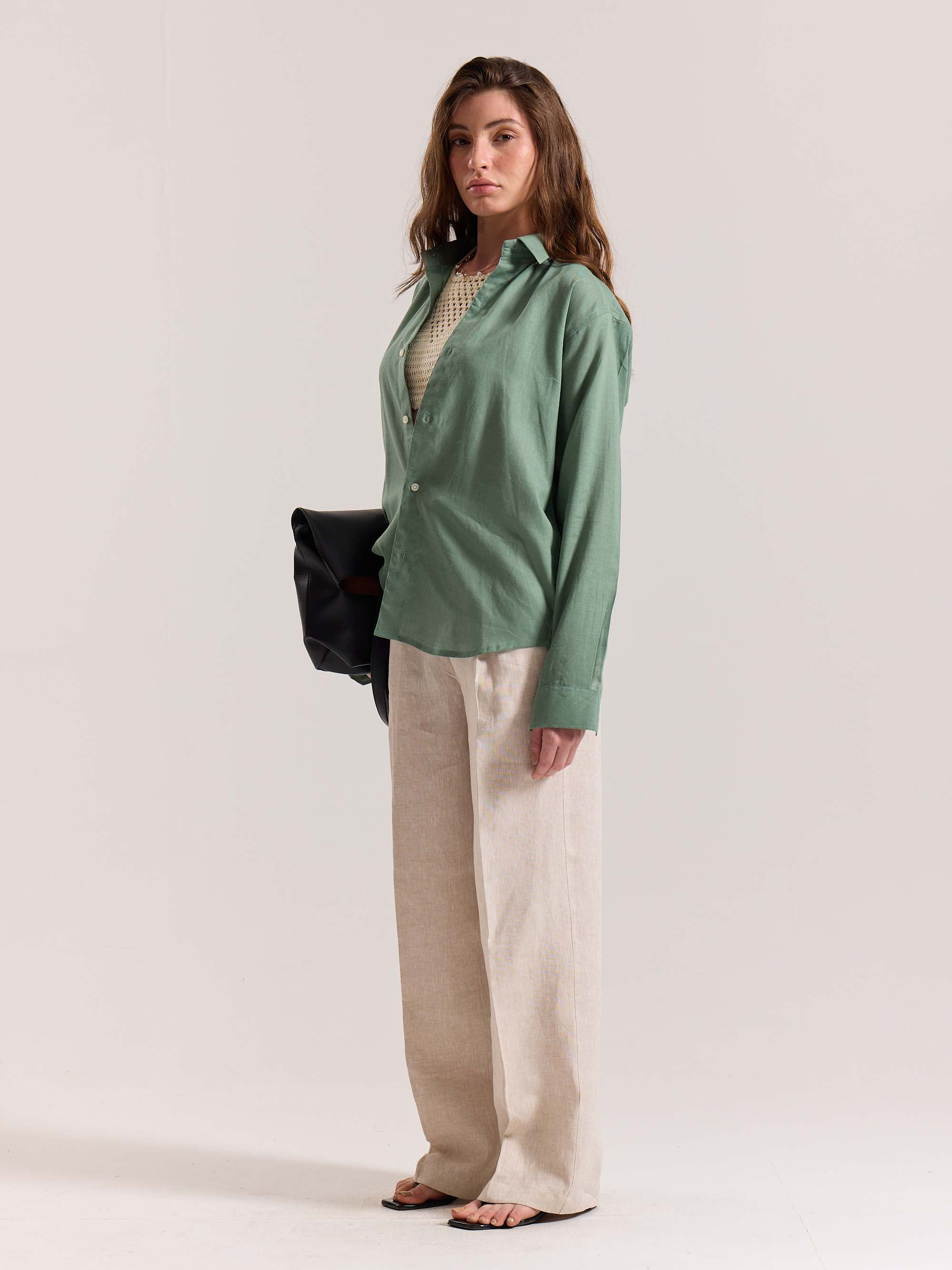 Sage Green Linen-blend Shirt (Pre-Order) - Image 5