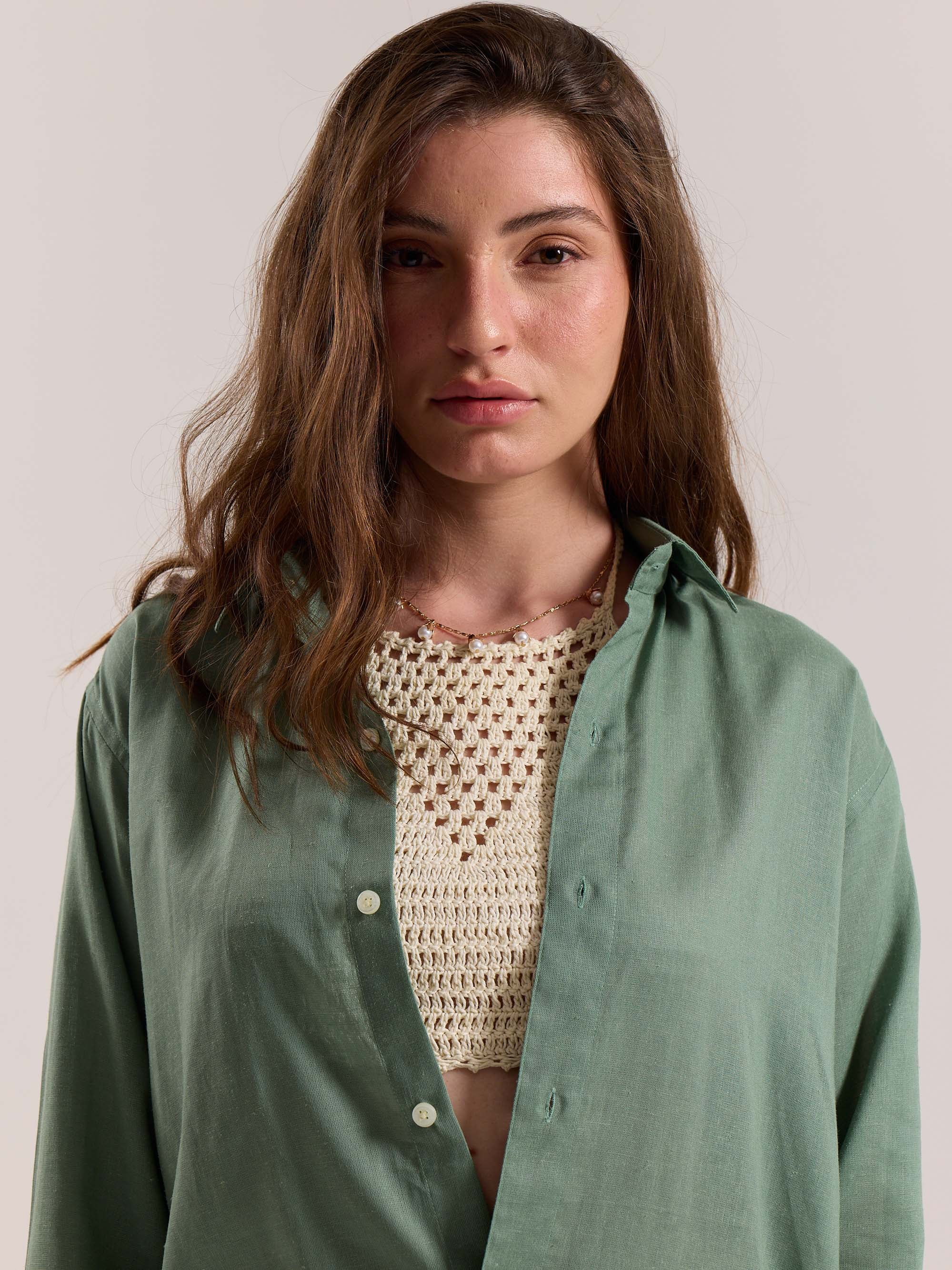 Sage Green Linen-blend Shirt (Pre-Order) - Image 6