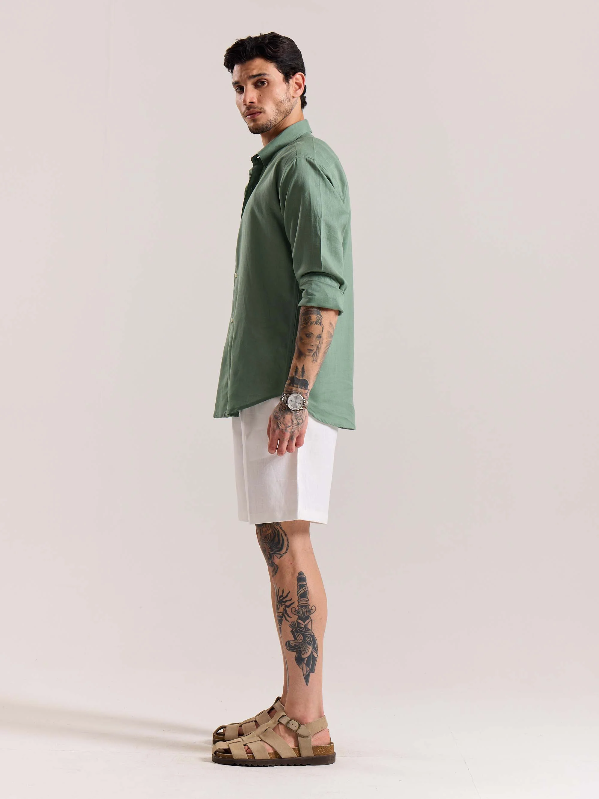 Sage Green Linen-blend Shirt (Pre-Order) - Image 7