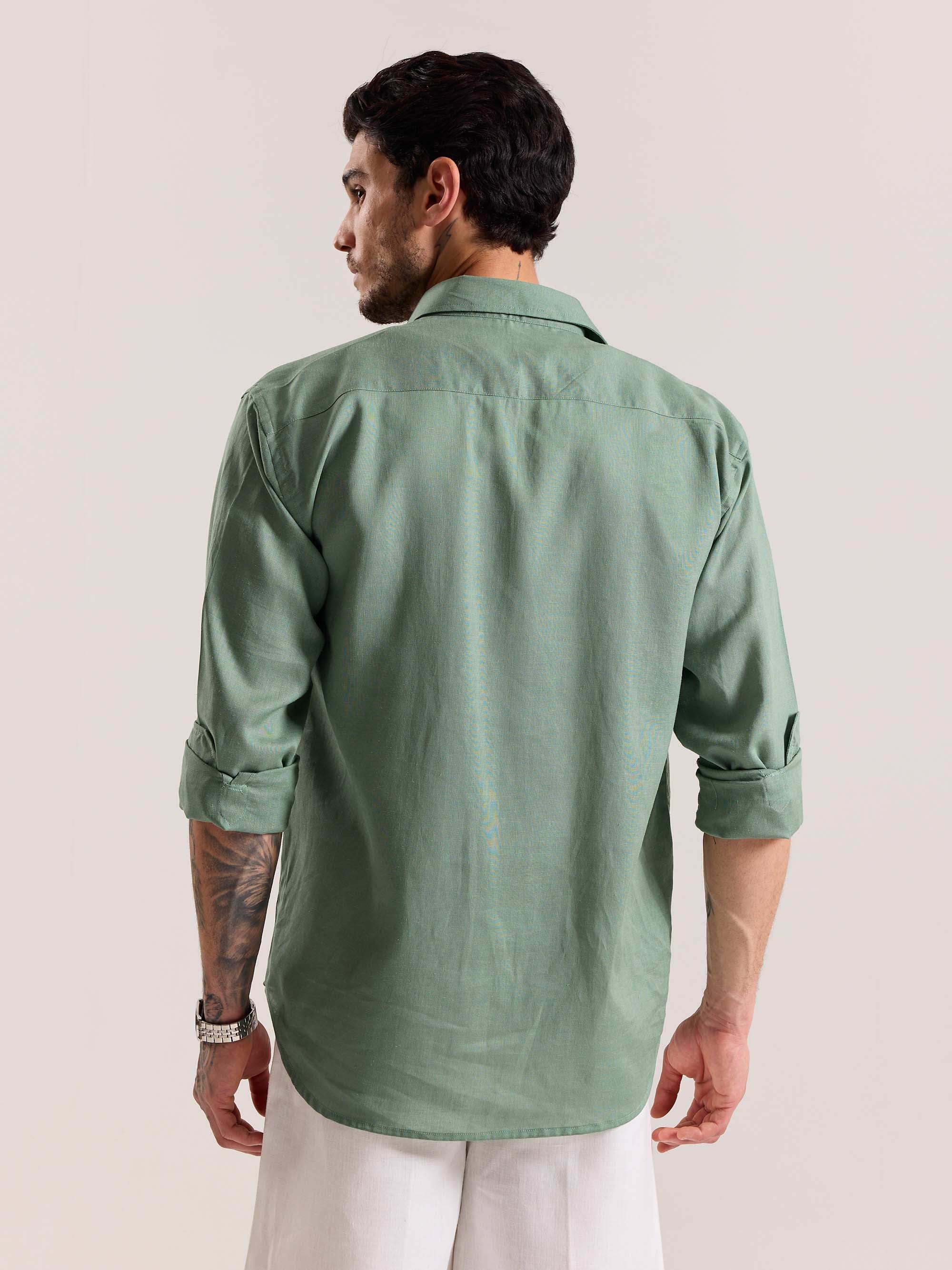 Sage Green Linen-blend Shirt (Pre-Order) - Image 8