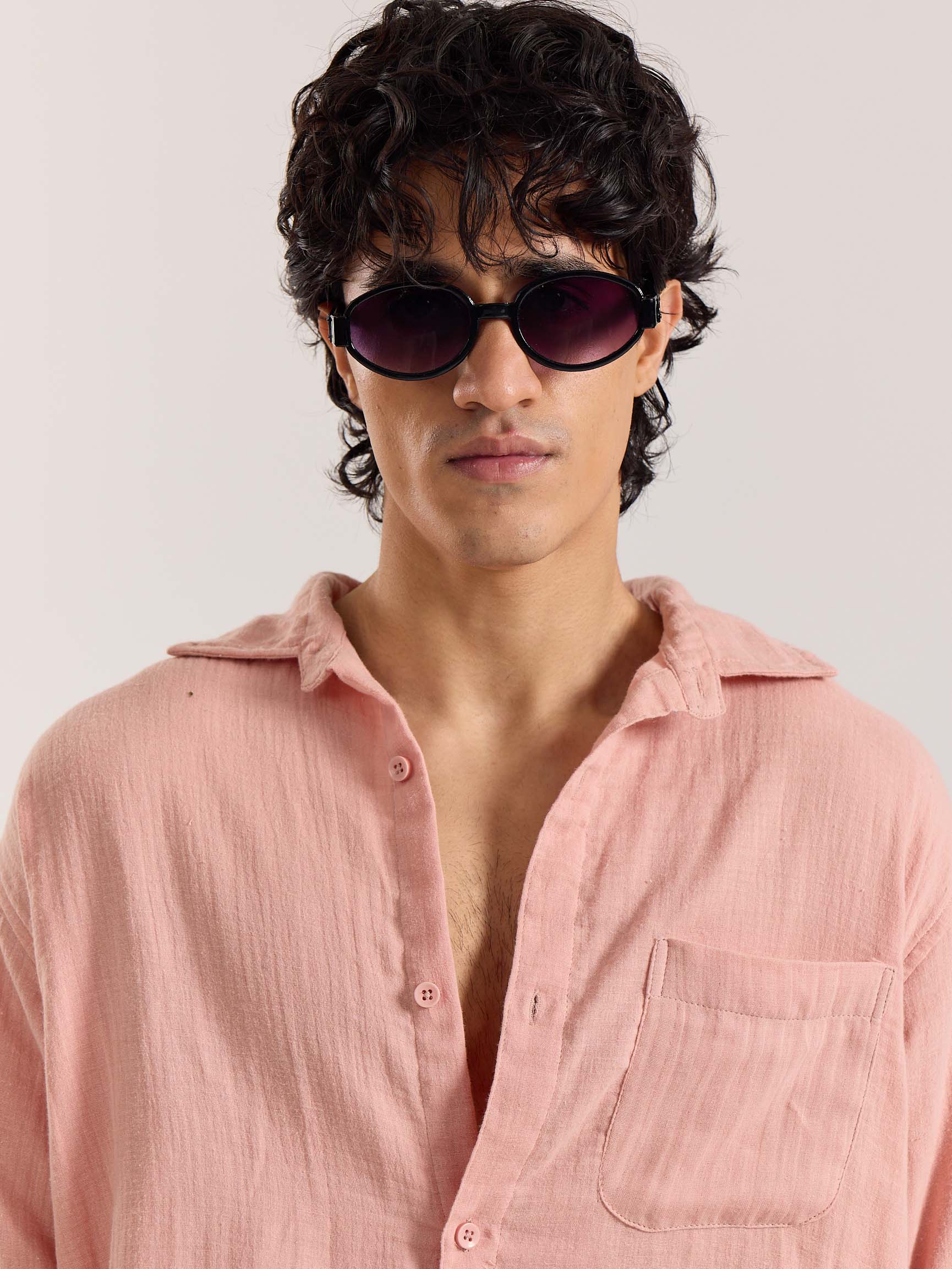Salmon Pink Gauze Holiday Shirt - Image 3